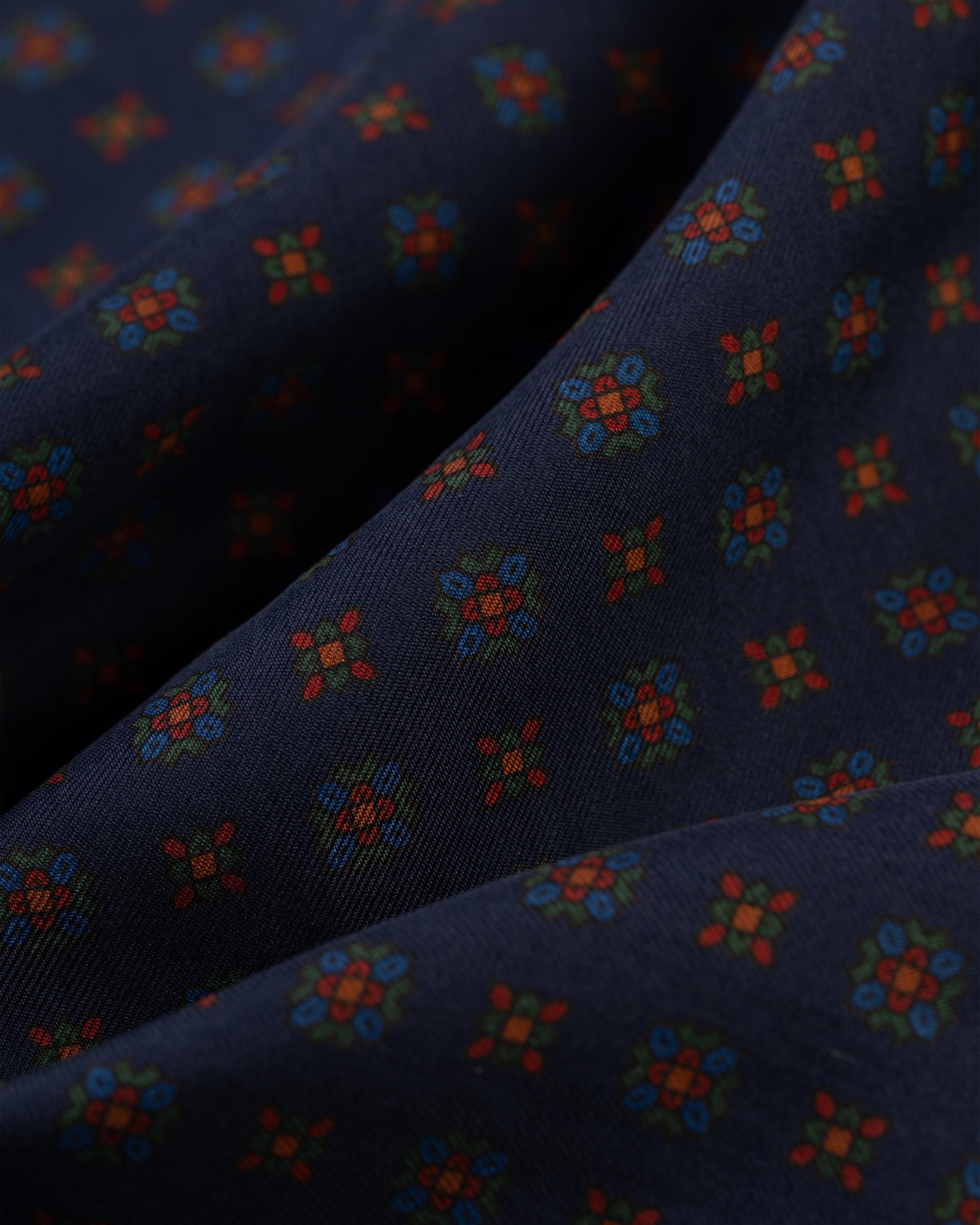 Made-in-England Dark Blue Foulard Silk Pocket Square