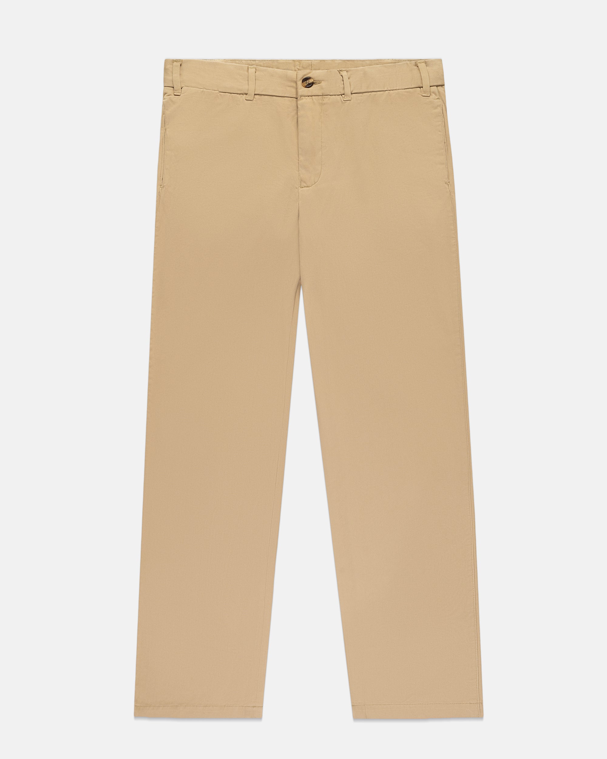 Khaki Cinch-Back Cotton Chino Trouser - Trim Fit