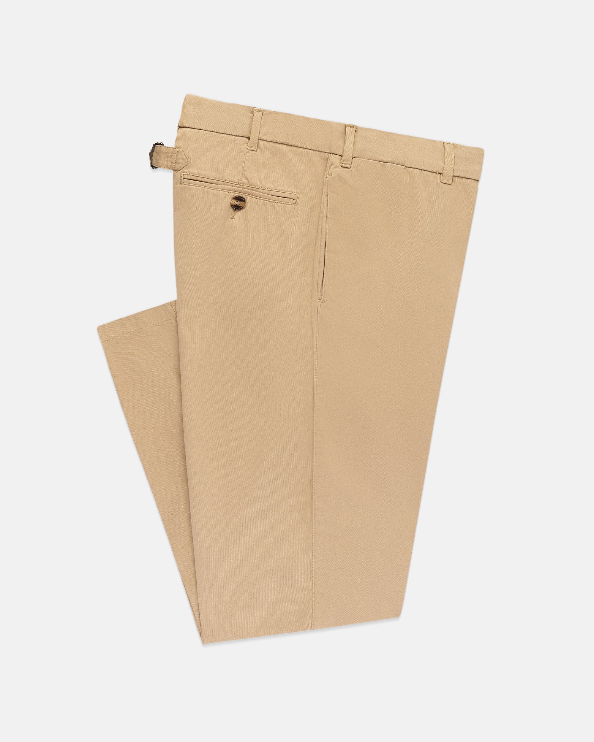 Khaki Cinch-Back Cotton Chino Trouser - Trim Fit
