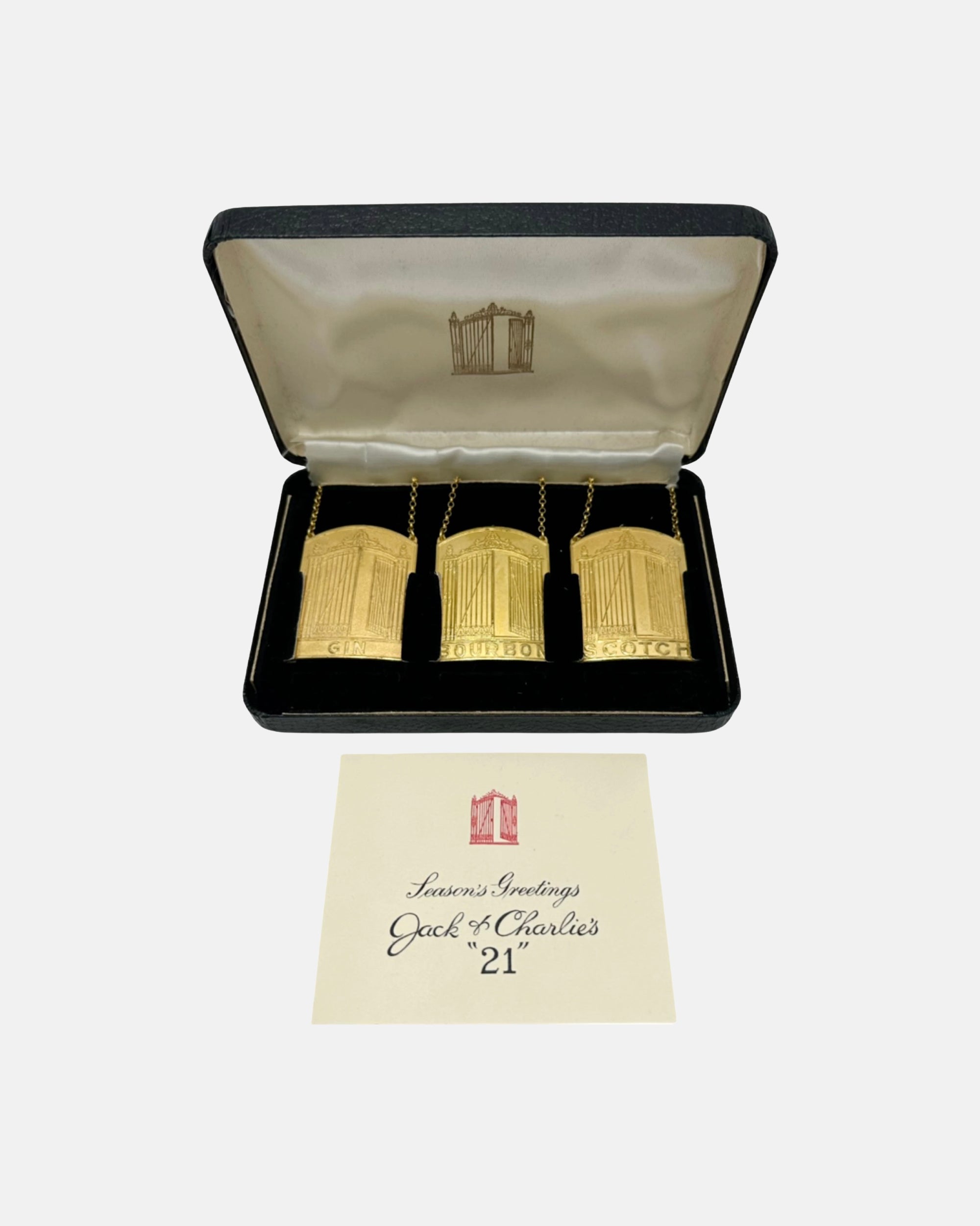 Vintage Set 3 The 21 Club NYC Restaurant Season's Greetings Decanter Tags