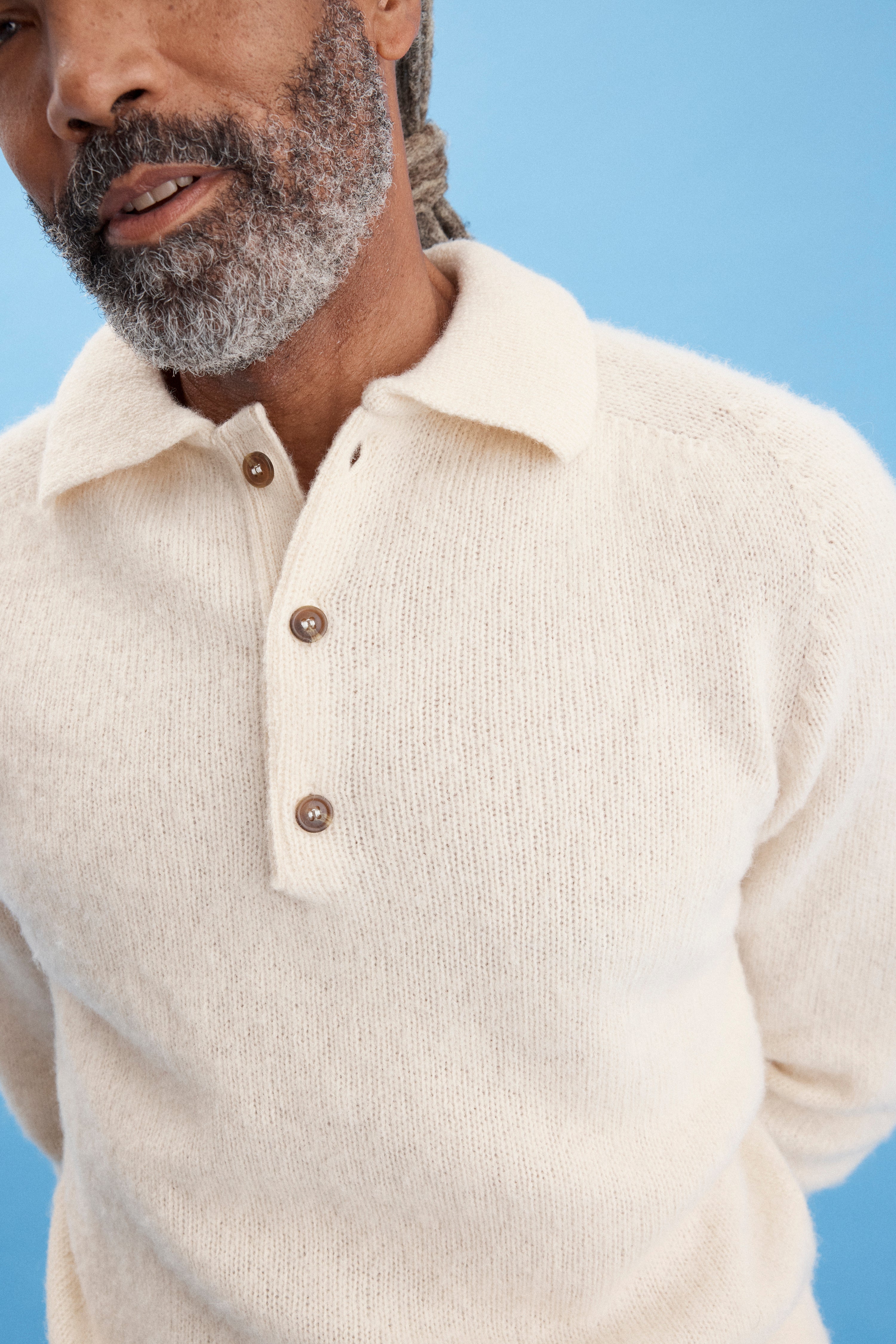 Made-in-Scotland Off White Shaggy Dog Polo Sweater - Trim Fit