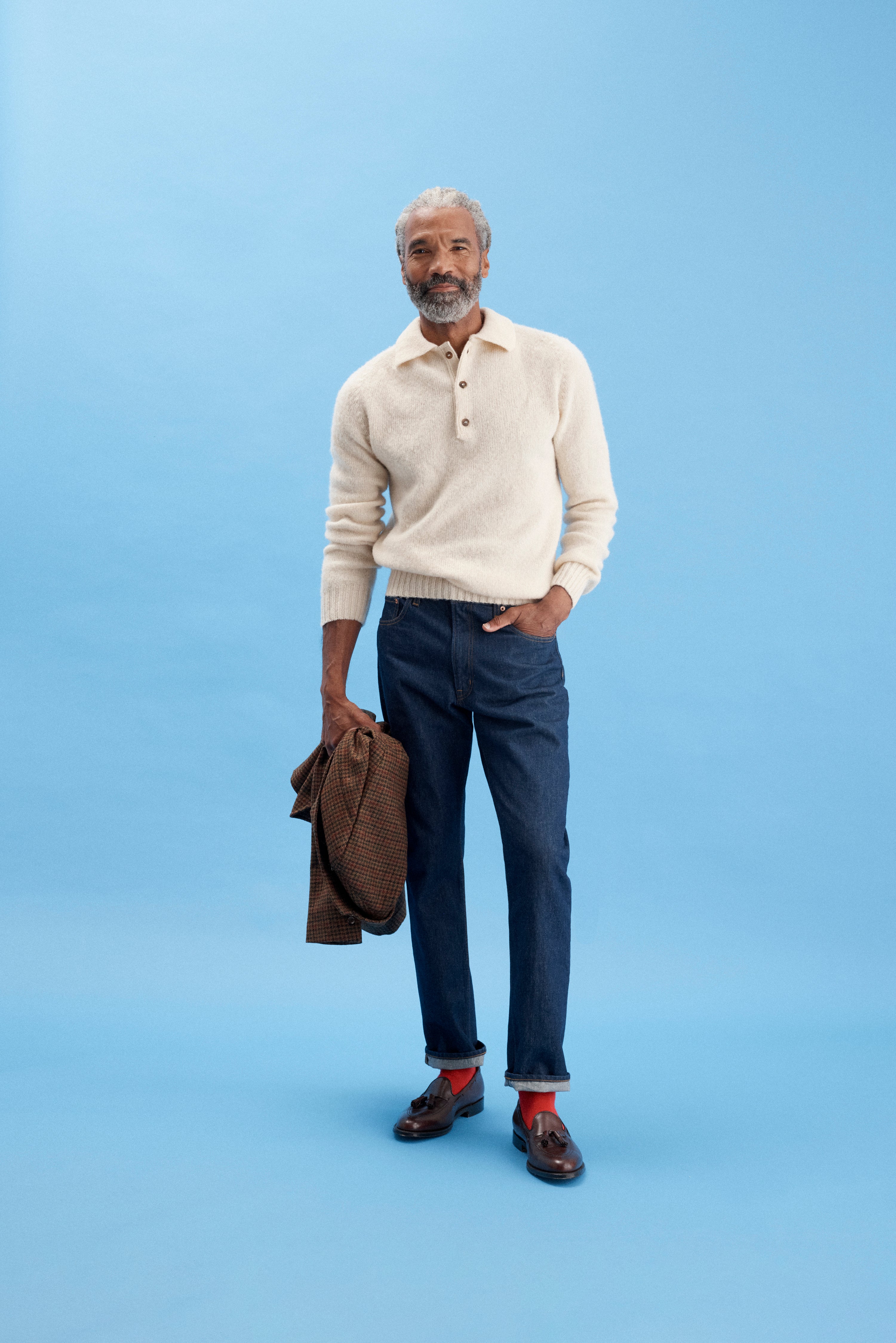 Made-in-Scotland Off White Shaggy Dog Polo Sweater - Trim Fit