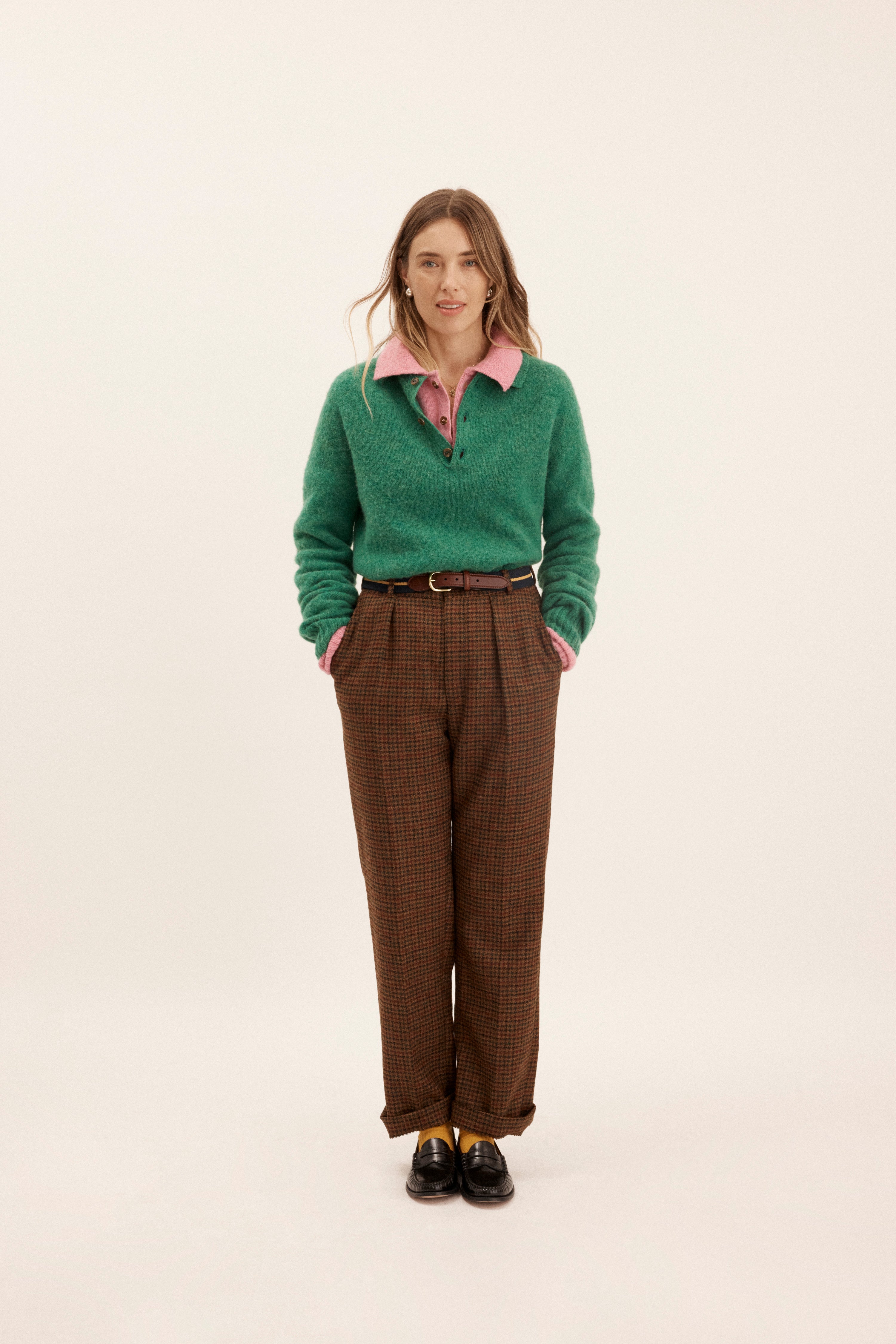 Made-in-Scotland Green Shaggy Dog Polo Sweater - Trim Fit