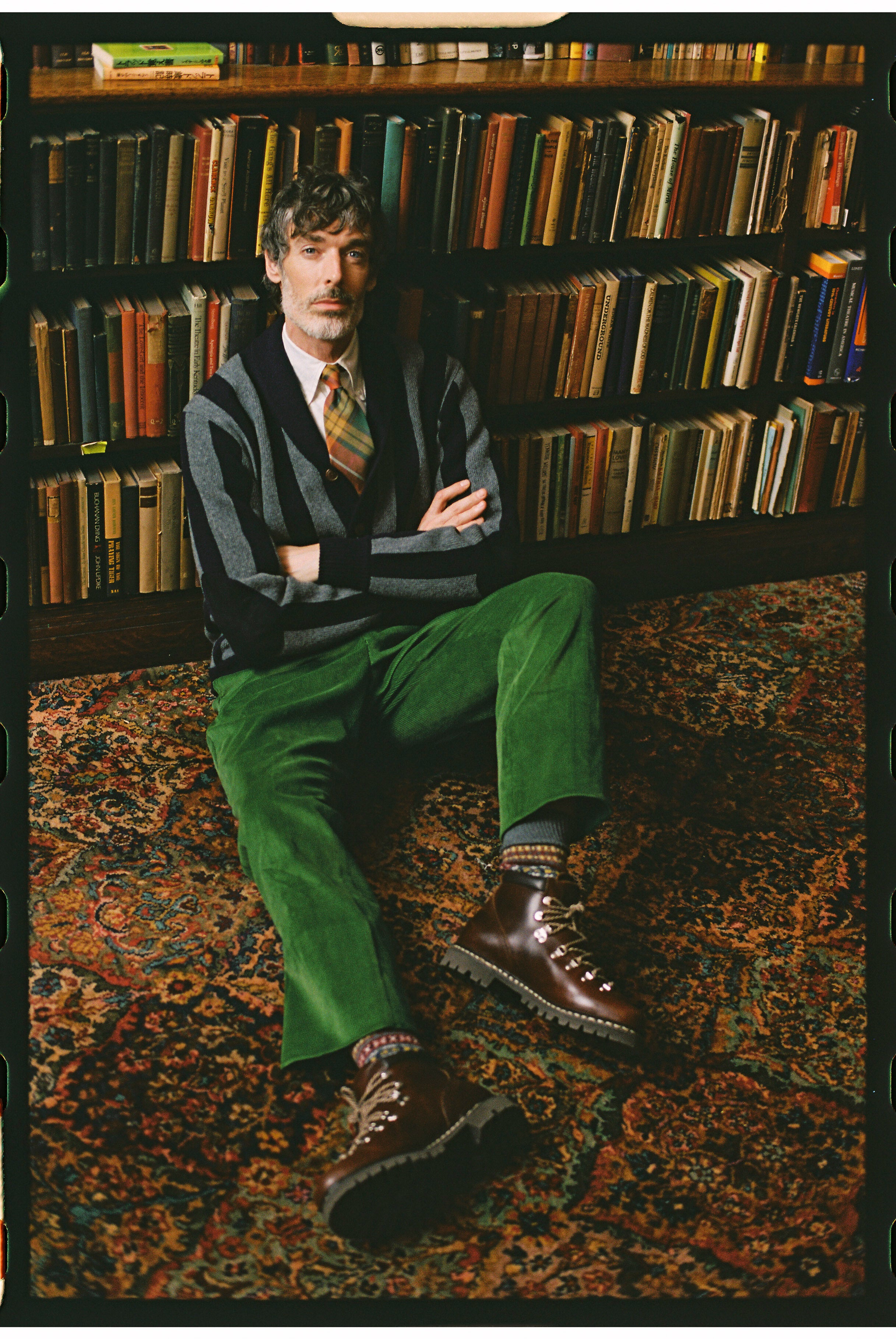 Navy & Grey Striped Varsity-Style Cotton Cardigan - Trim Fit