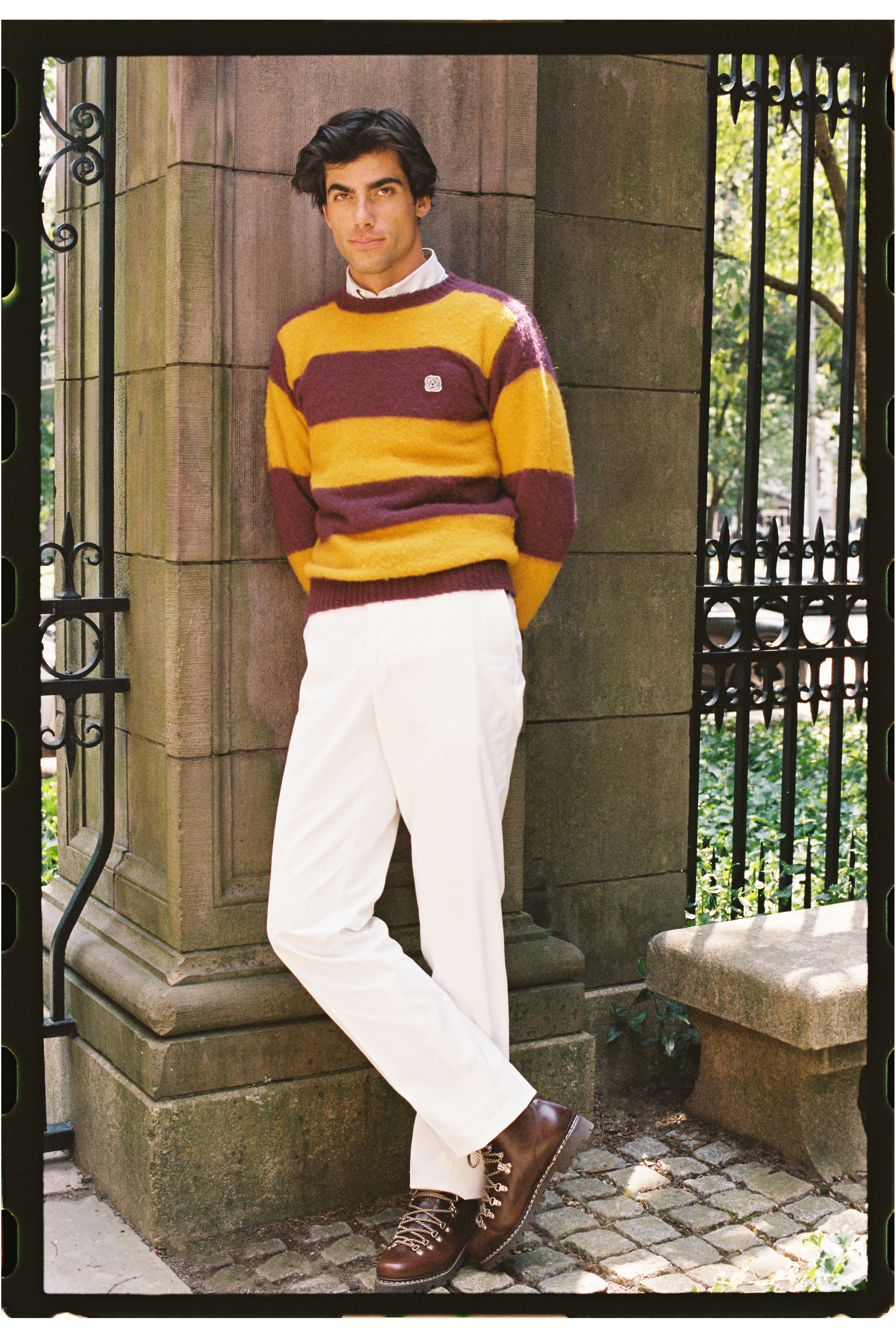 Made-in-Scotland Purple & Yellow Stripe Shaggy Dog Icon Sweater - Classic Fit