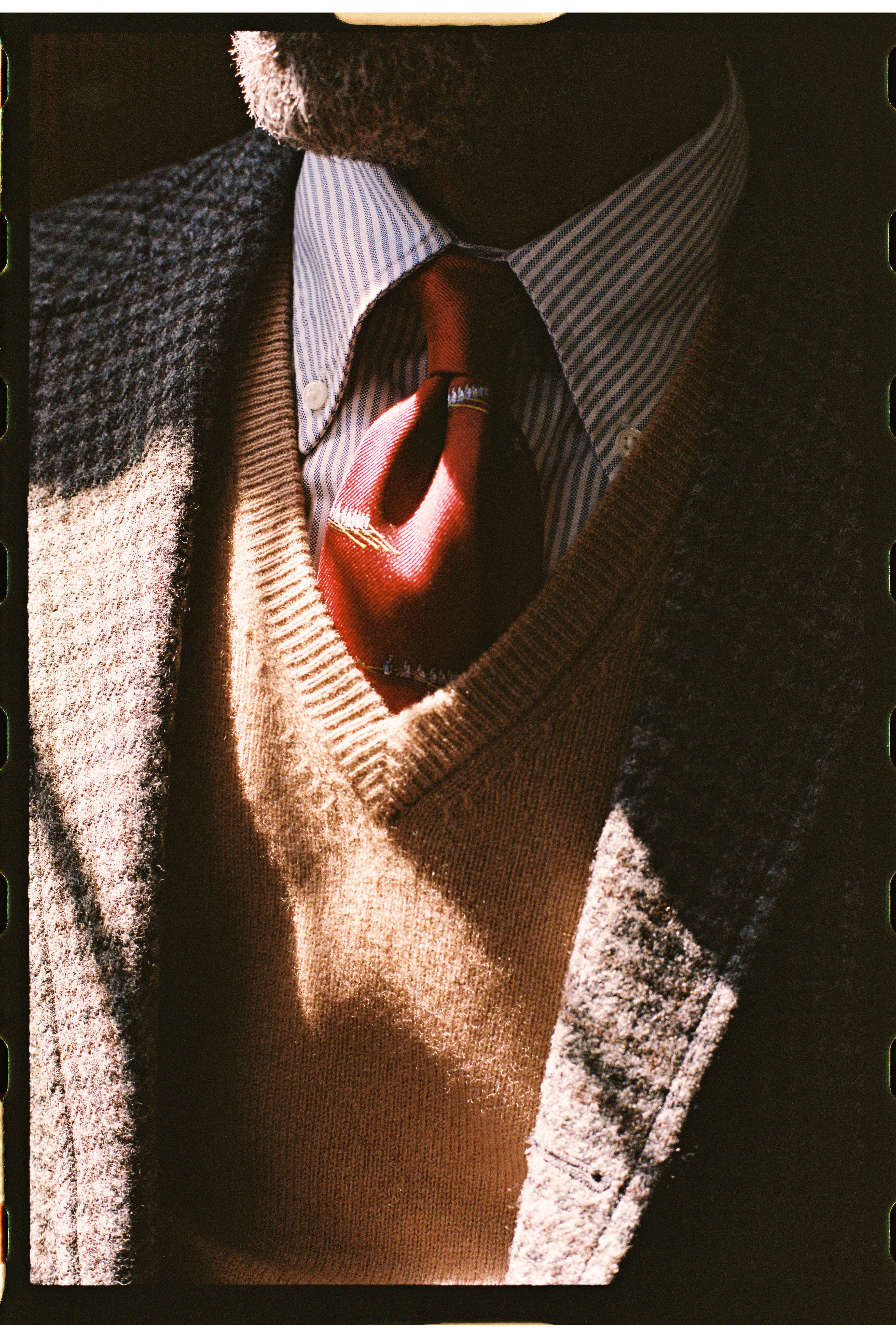 Camel Lambswool V-neck Sweater