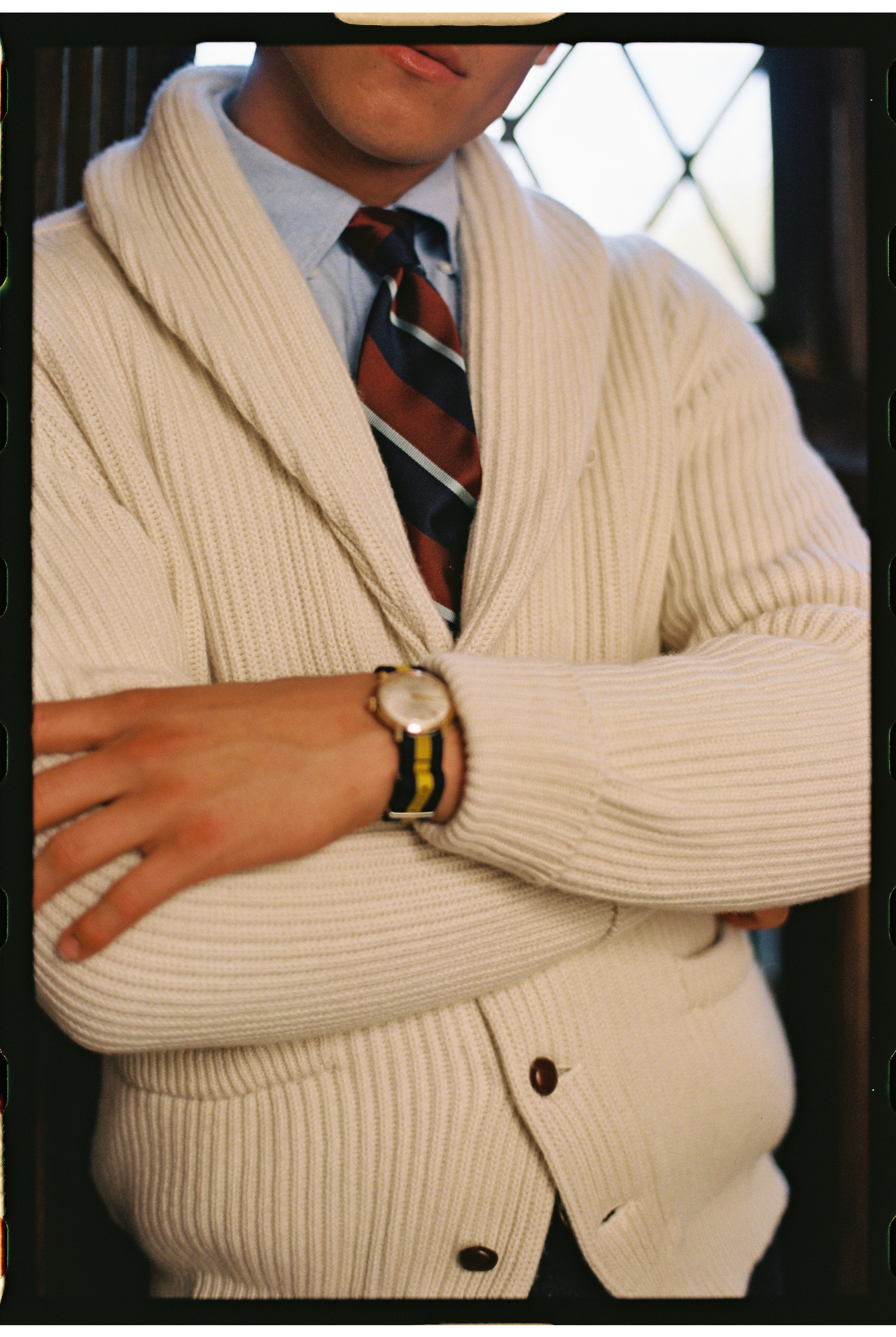 Made-in-Scotland Ivory Cashmere Shawl Collar Cardigan