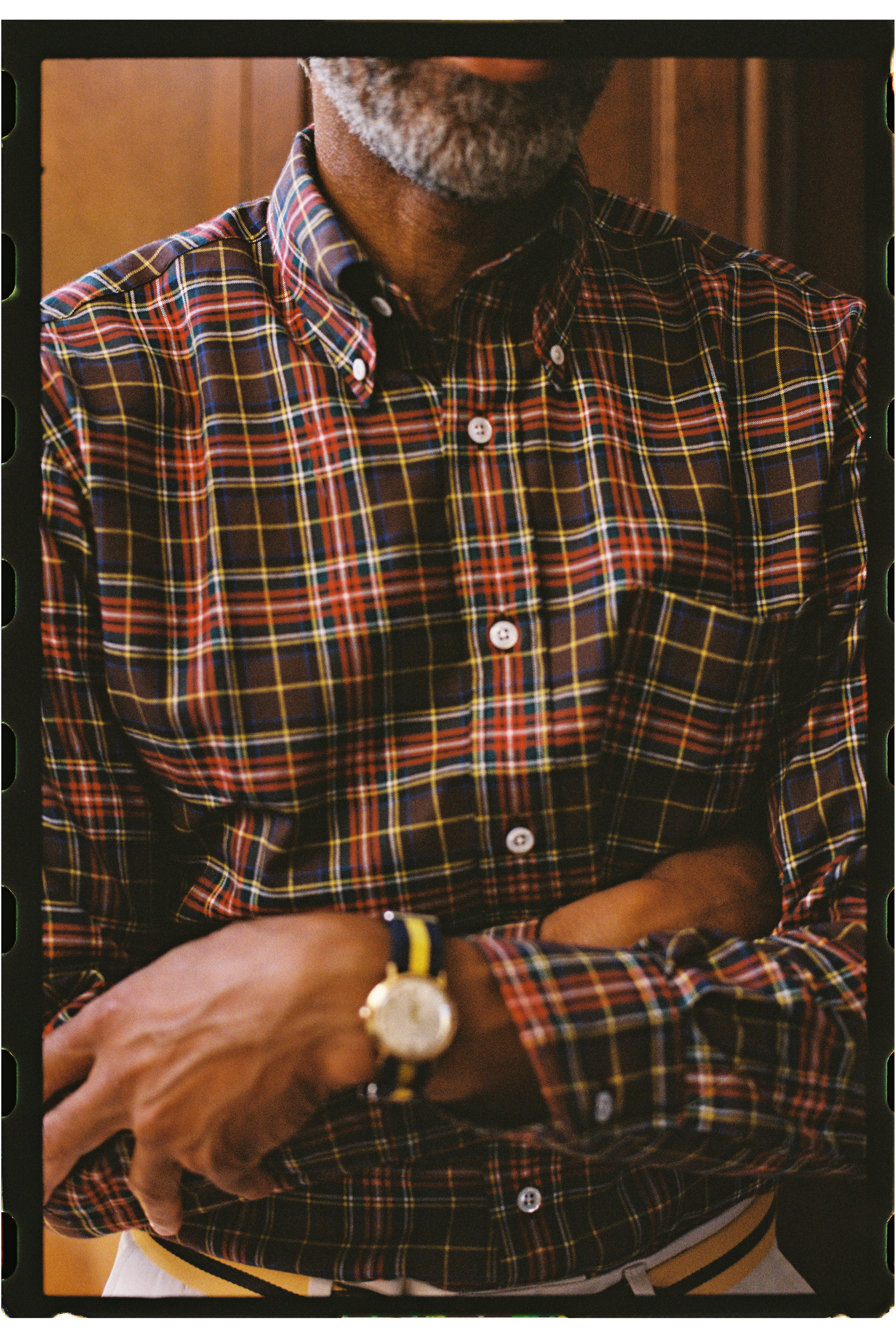 Made-in-USA Yellow & Navy Striped Belgian Wool Smooth Surcingle Belt