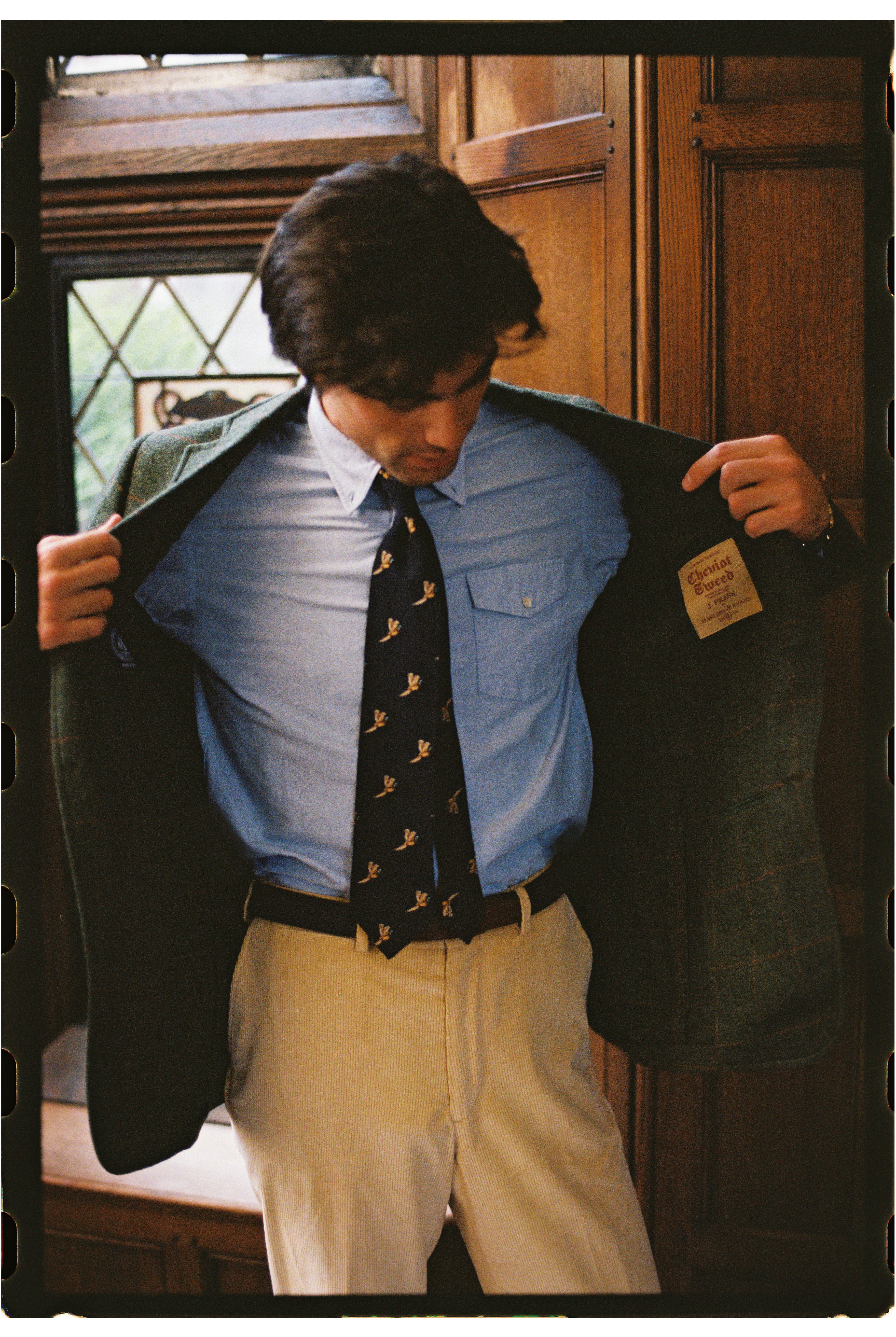 Made-in-USA Olive Windowpane Cheviot Tweed Sport Coat