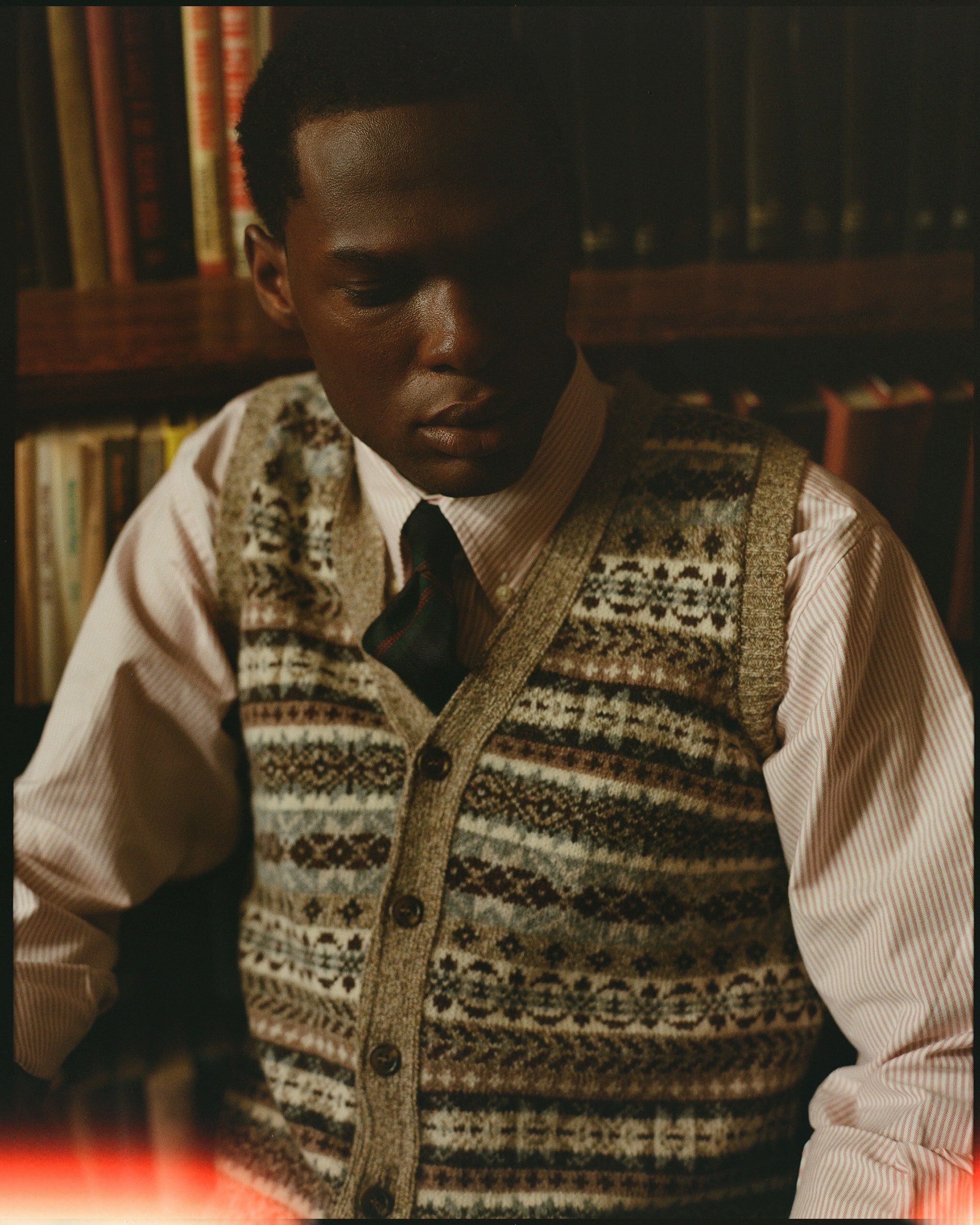 Made-in-Scotland  Tan Fair Isle Cardigan Vest