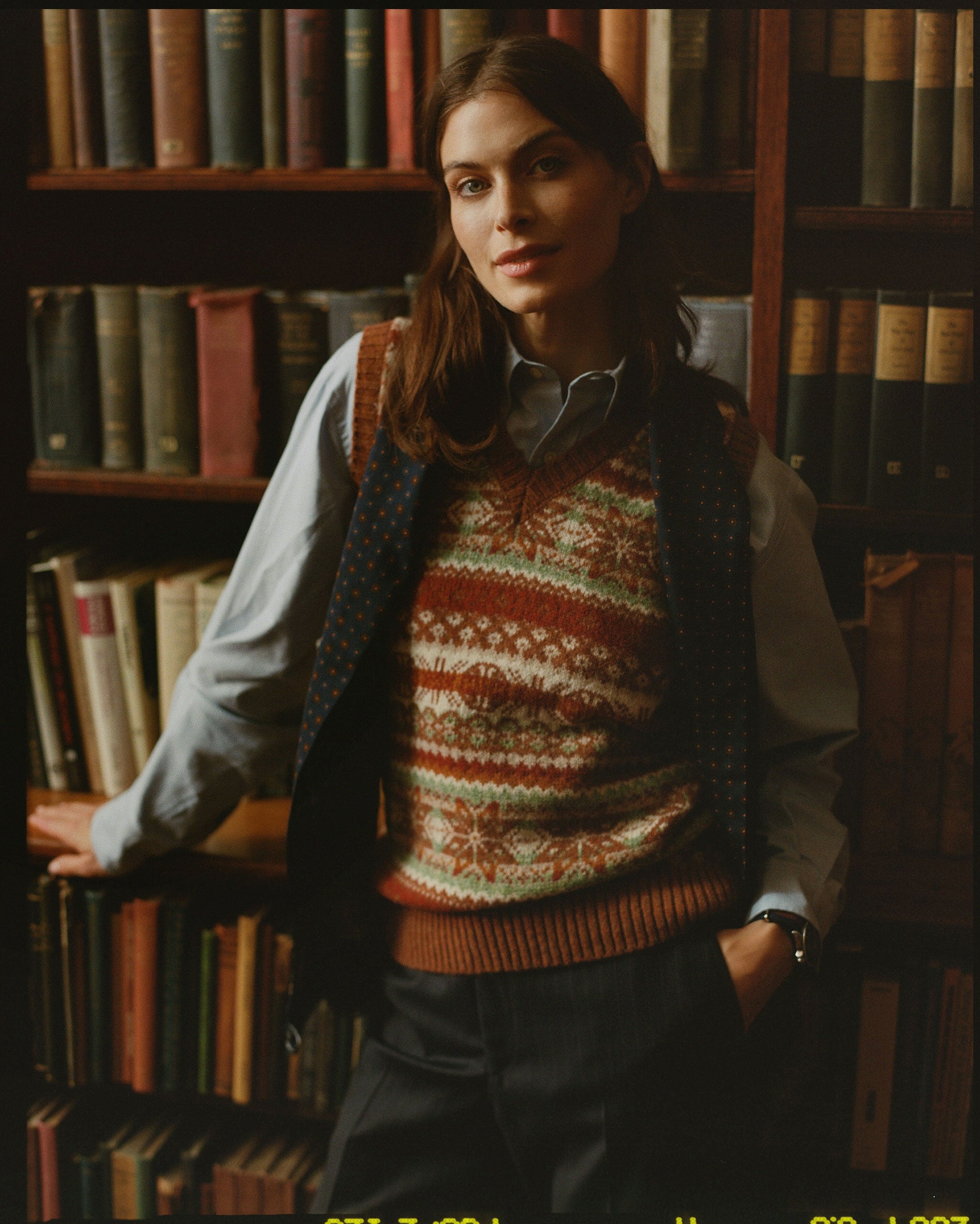 Made-in-Scotland Rust Fair Isle Sweater Vest