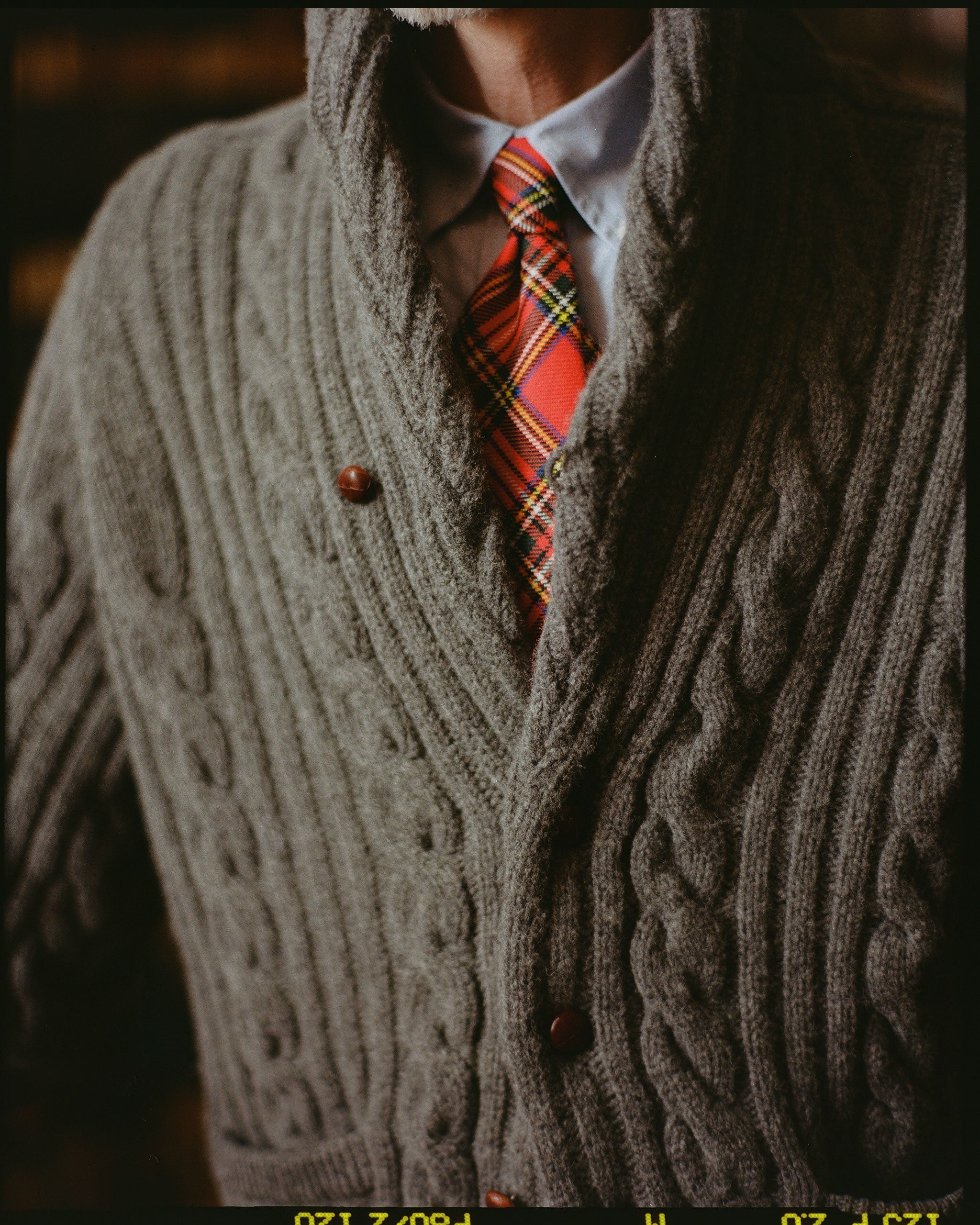 Made-in-Scotland Grey Shawl Collar Cable Knit Cardigan