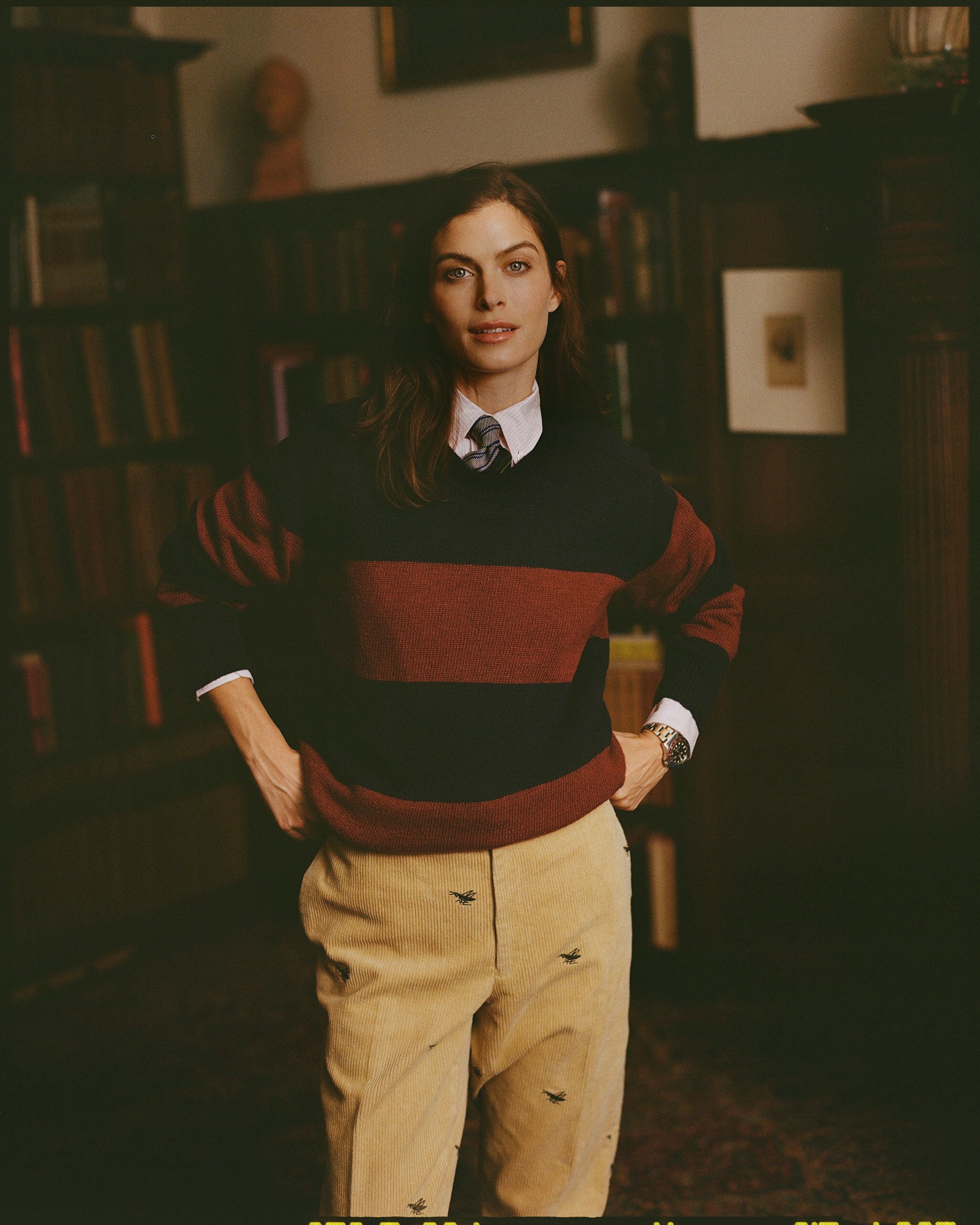 Burgundy & Navy Rugby Stripe Crewneck Sweater - Trim Fit