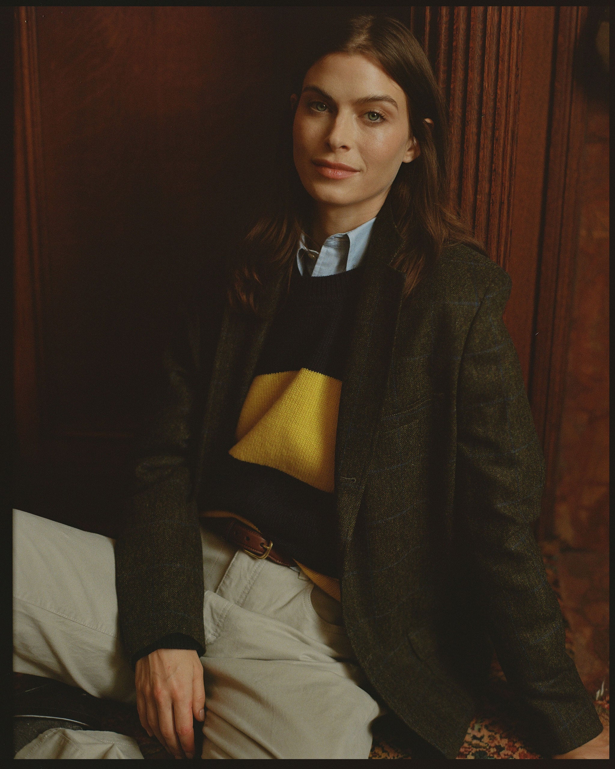 Yellow & Navy Rugby Stripe Crewneck Wool Sweater - Trim Fit