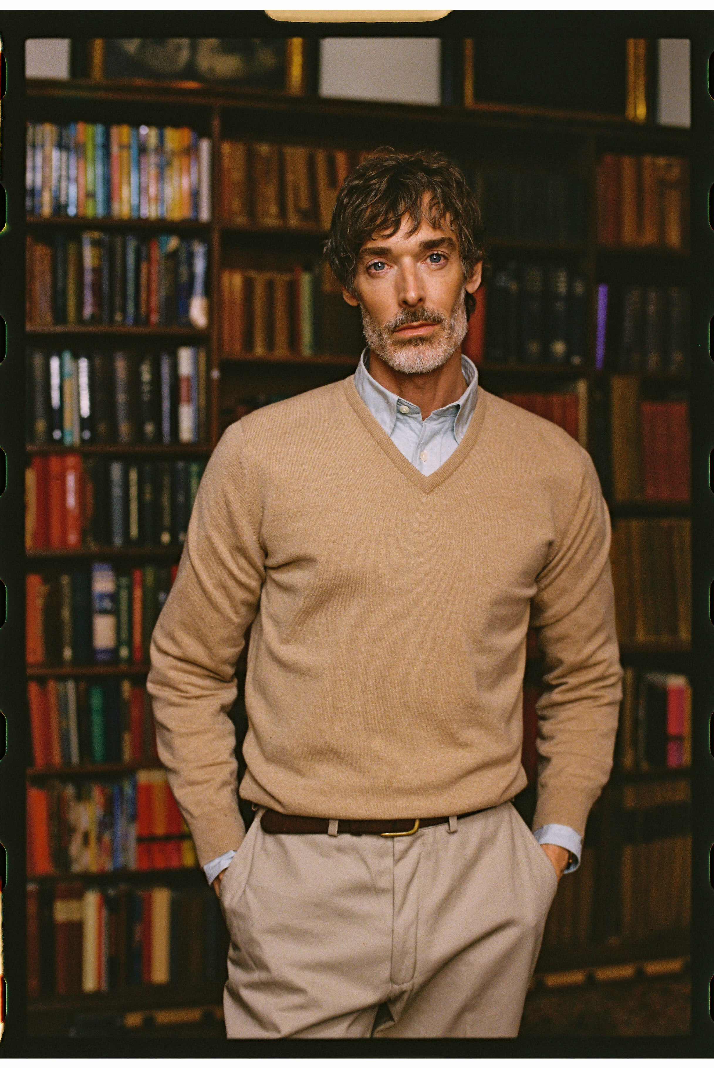 Made-in-Scotland Tan Cashmere V-neck Sweater