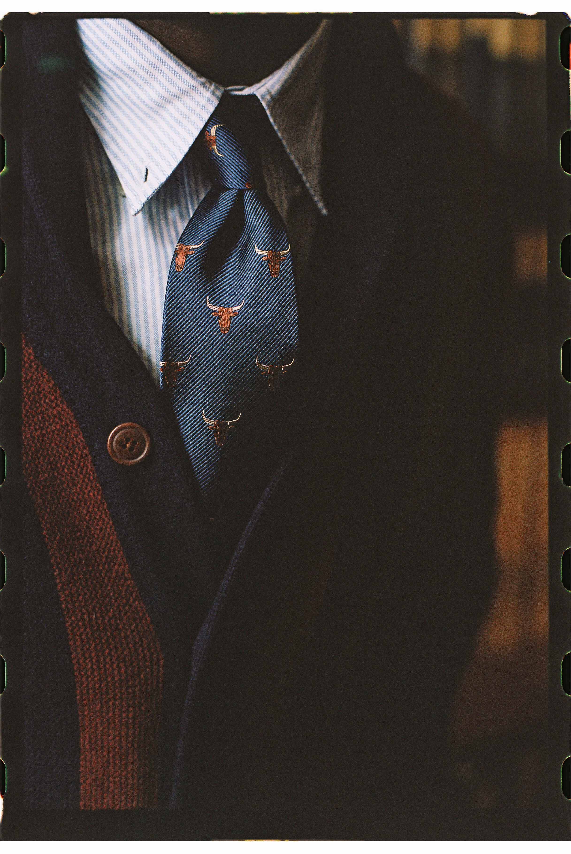 Navy & Burgundy Striped Varsity-Style Cotton Cardigan - Trim Fit