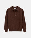 Made-in-Scotland Dark Brown Shaggy Dog Polo Sweater - Trim Fit