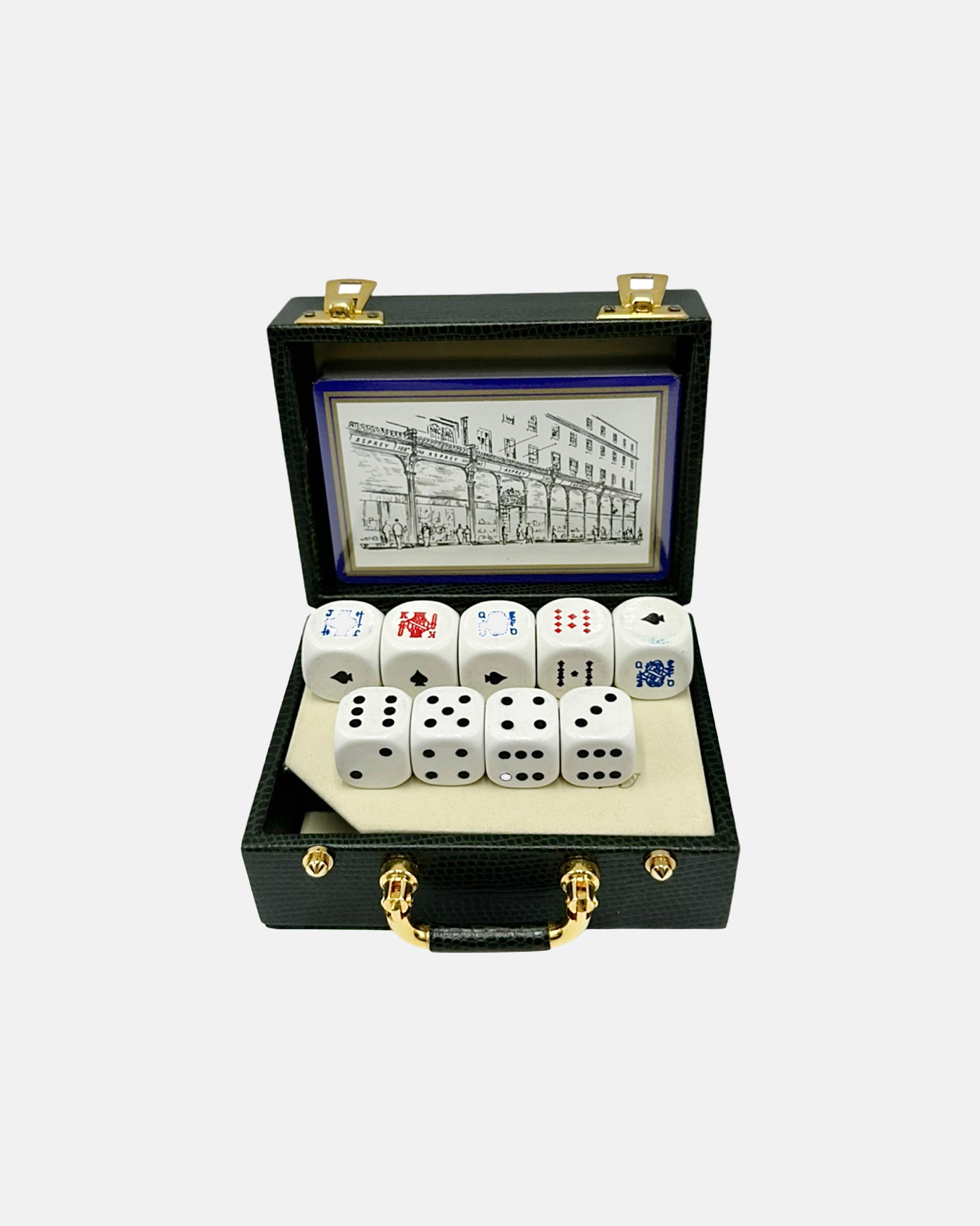 Asprey London Playing Cards and Dice with Green Leather Case