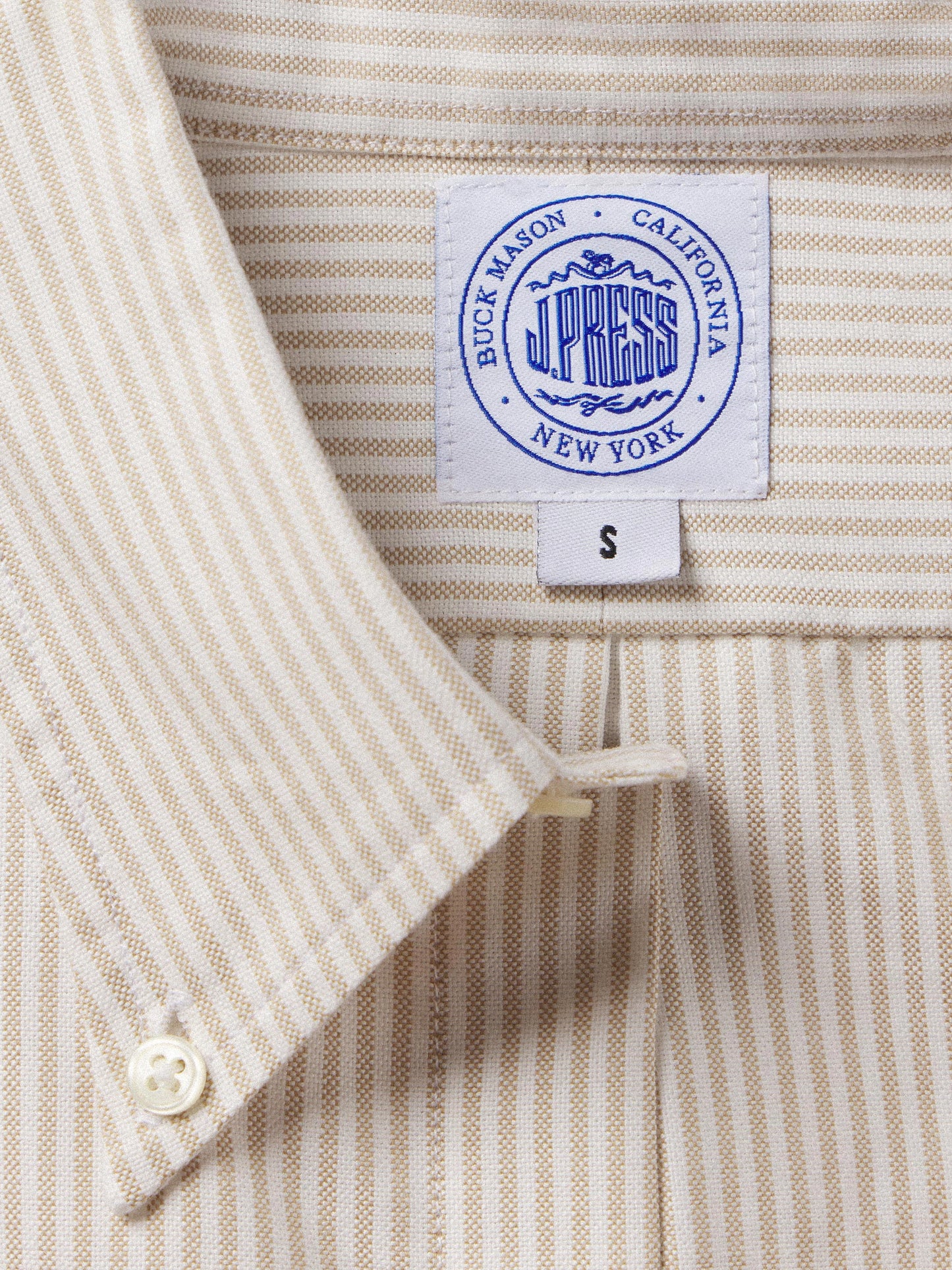 J.PRESS x BUCK MASON OXFORD BUTTON DOWN SHIRT - WHITE/KHAKI STRIPE