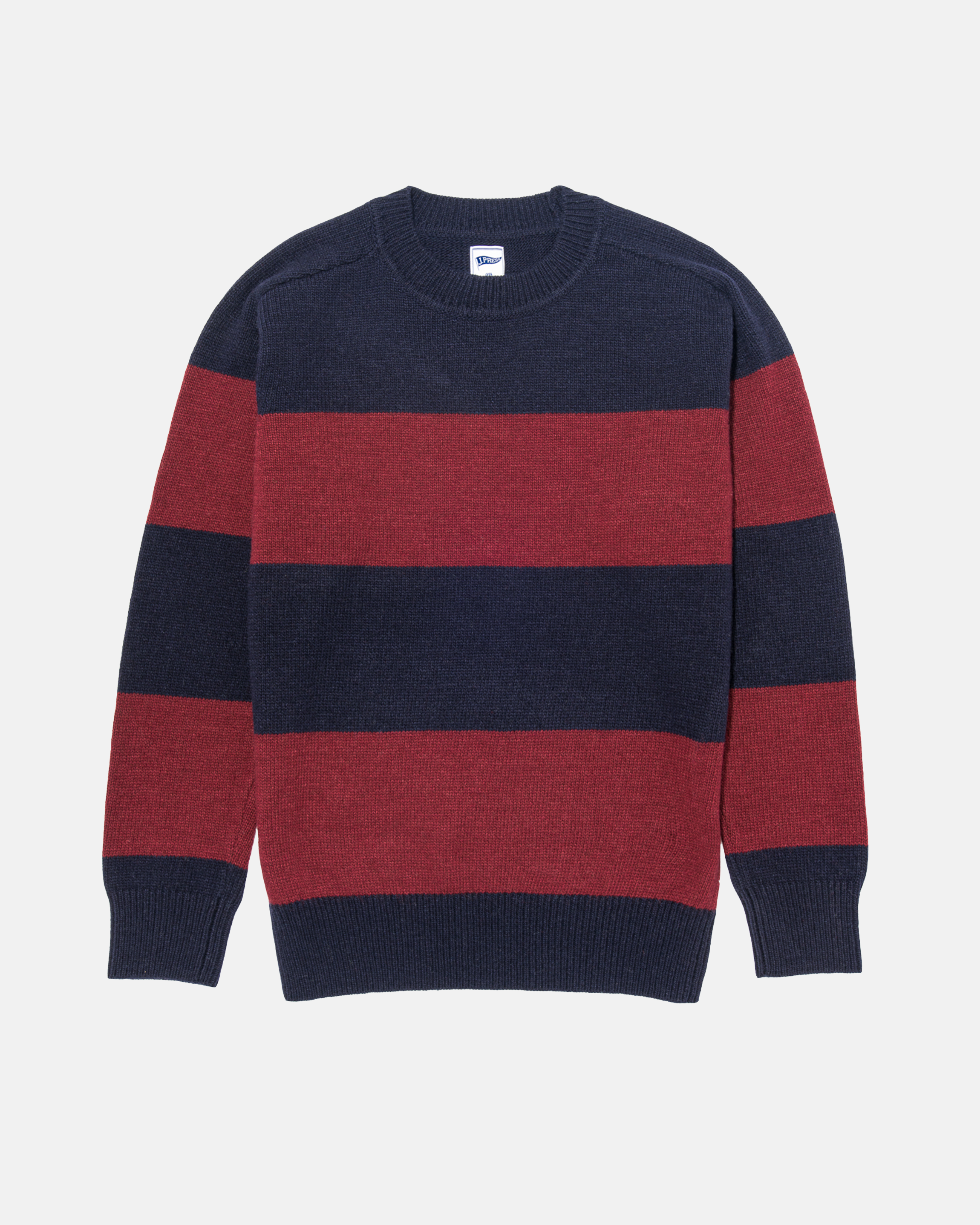 Burgundy & Navy Rugby Stripe Crewneck Sweater - Trim Fit