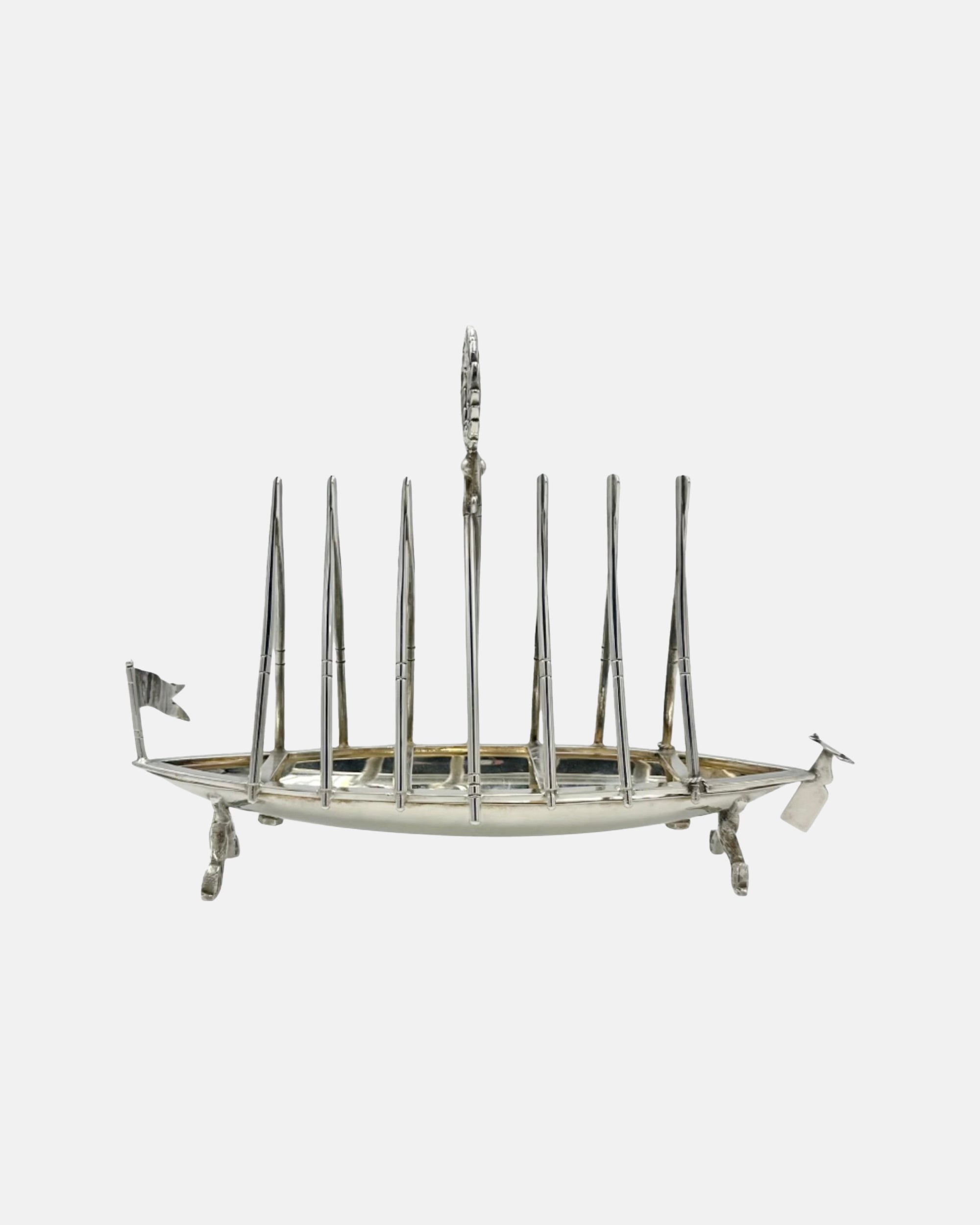 Antique Novelty Row Boat Toast Rack Letter Holder Silverplate