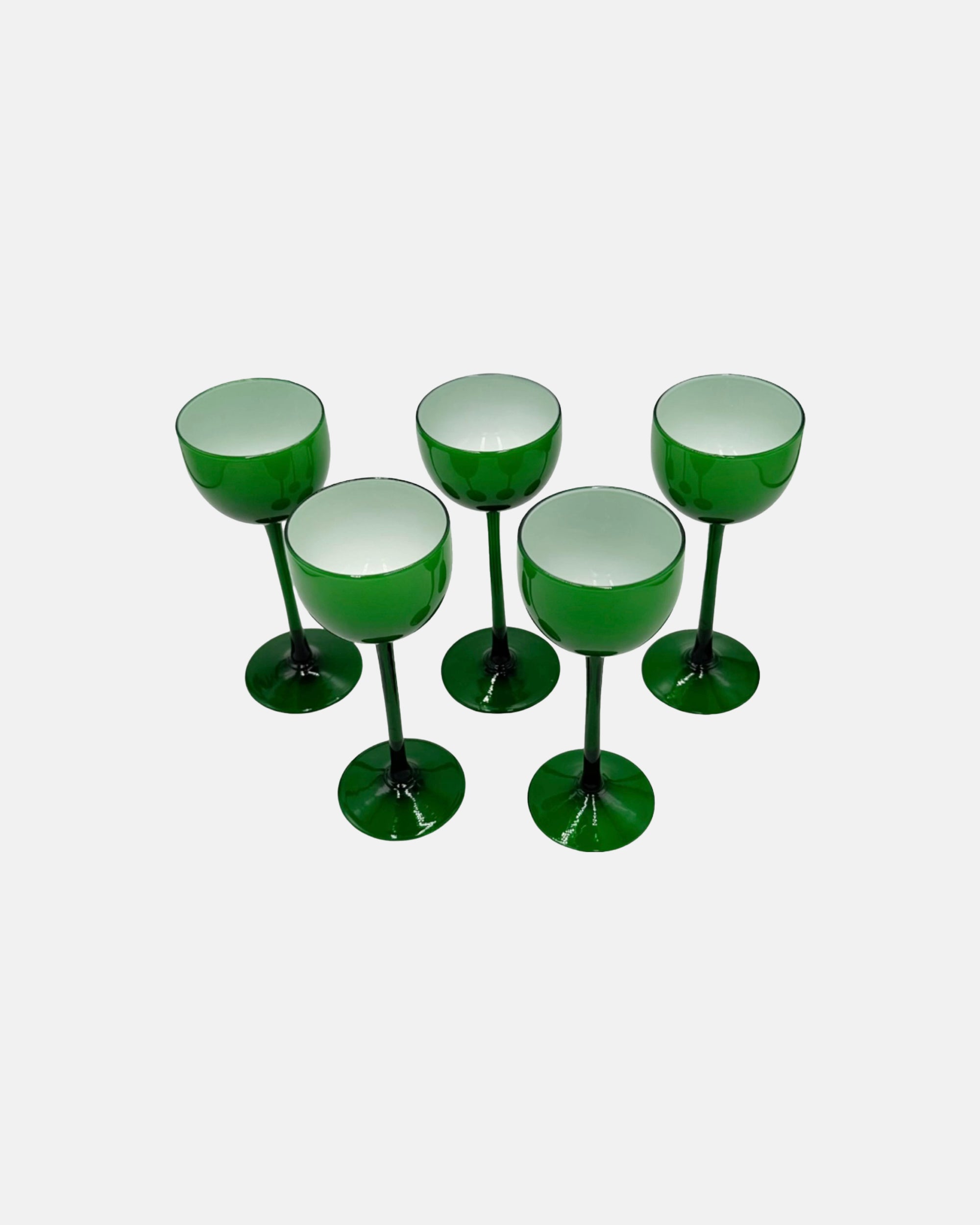 Vintage Set 5 Carlo Moretti Italy Green Cocktail Glasses