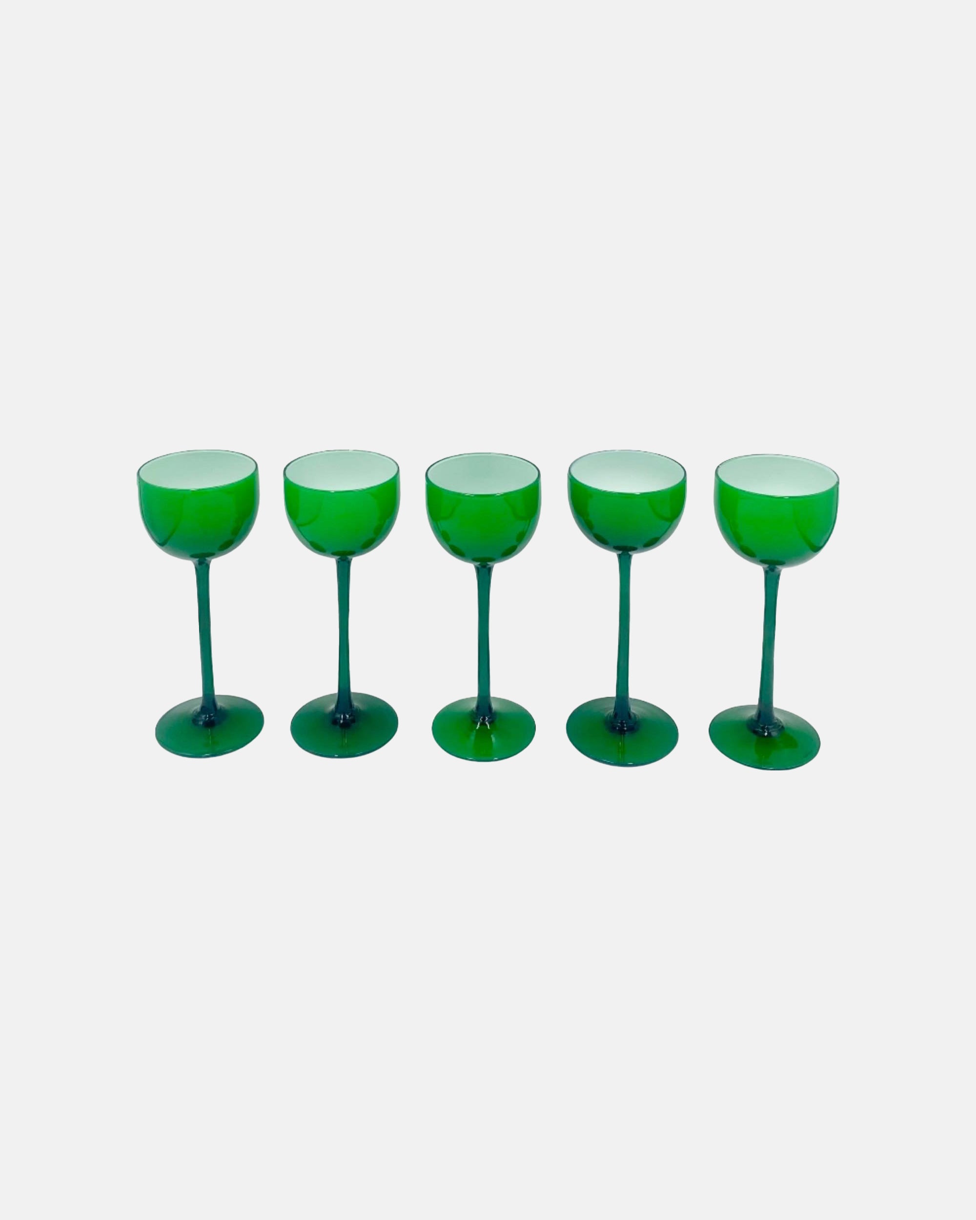 Vintage Set 5 Carlo Moretti Italy Green Cocktail Glasses