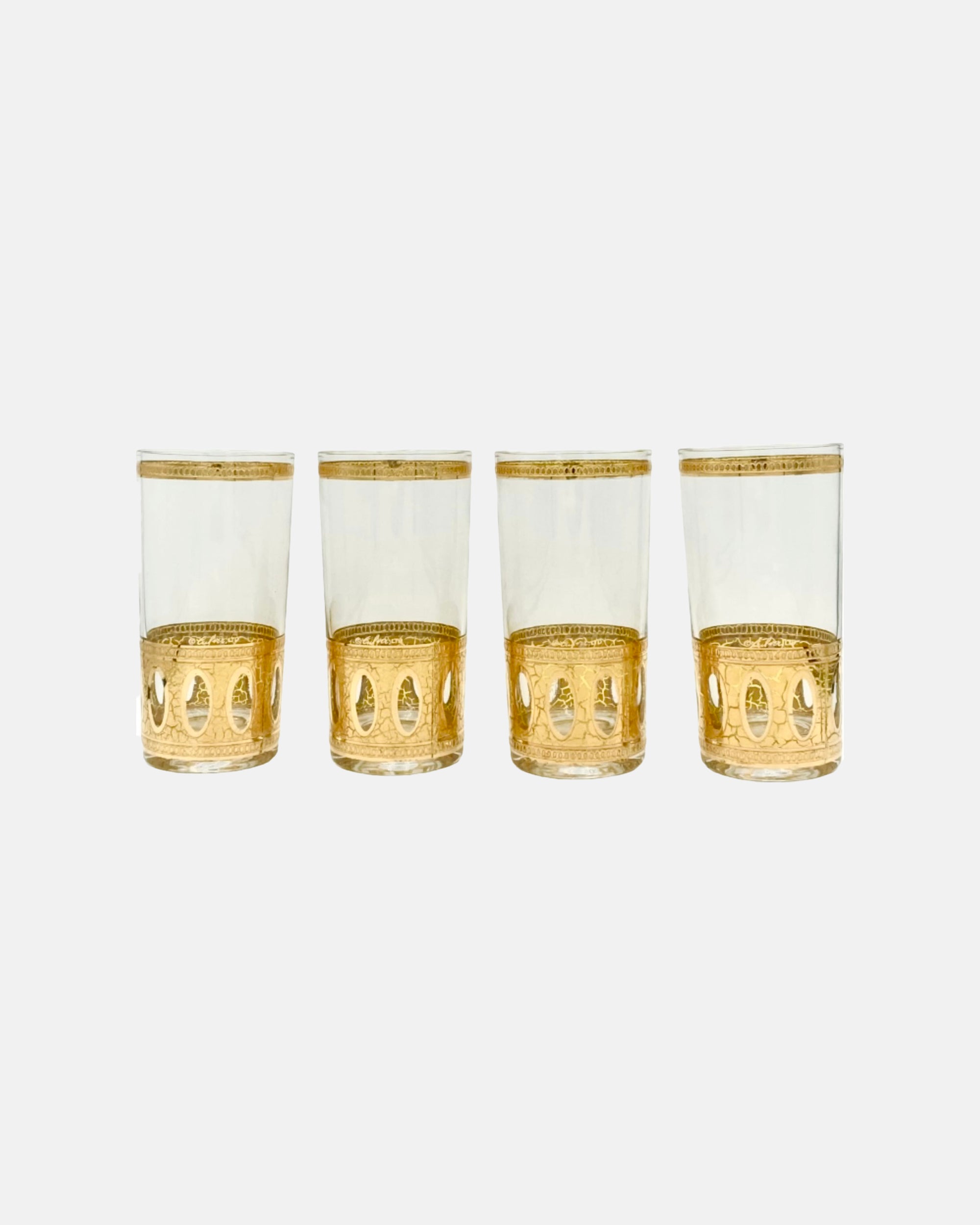 Vintage Set 4 Culver Antigua 22k Gold Highball Glasses