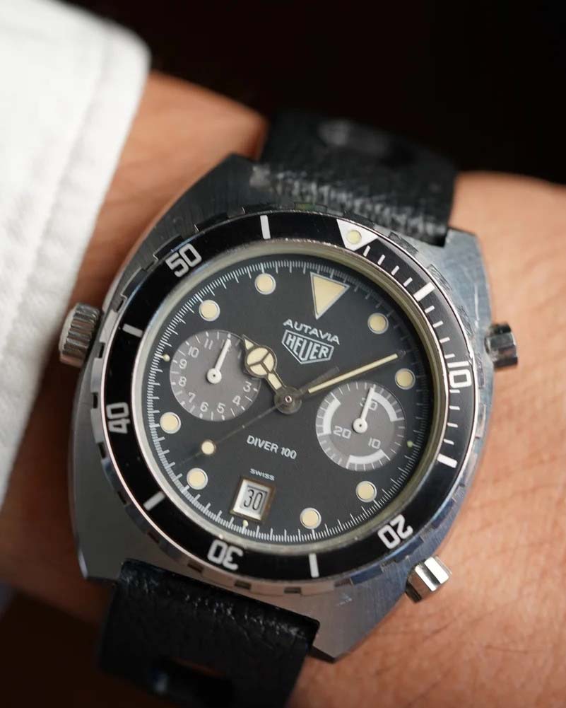 Heuer Autavia 11063P Diver 100 Unpolished w/ Box