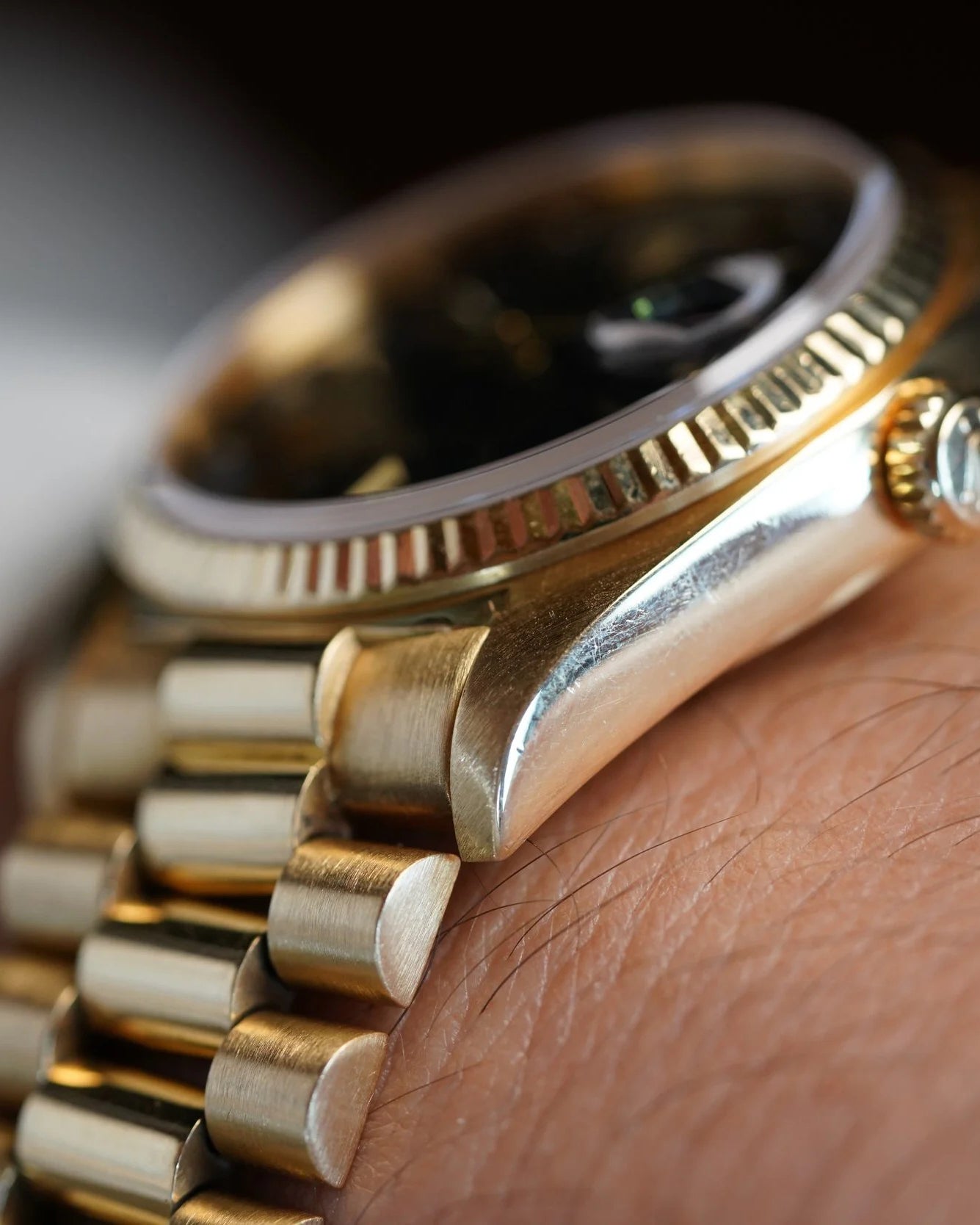 Rolex Black Dial Day-Date Reference 18038 in 18K Yellow Gold Full Set w/ Service Papers