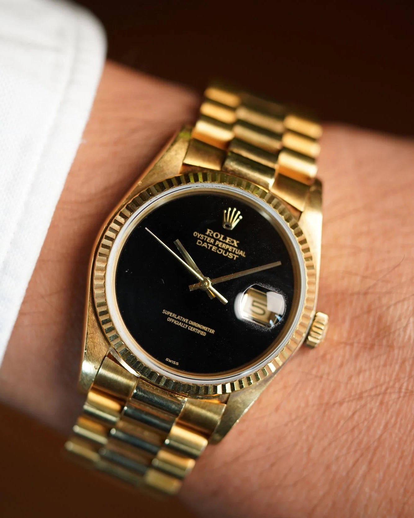 Rolex Onyx Datejust Reference 16018 in 18K Yellow Gold Unpolished