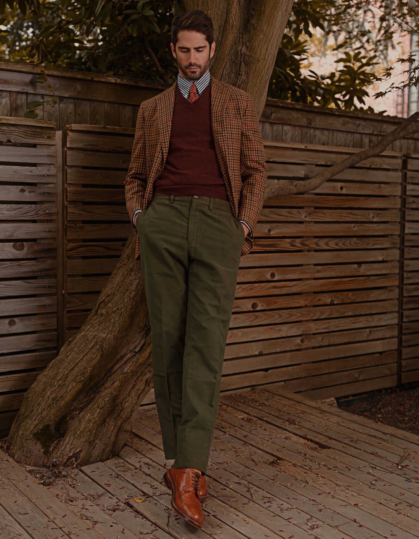 BROWN/OLIVE CHECK W/RED PANE SPORTCOAT IN LOVAT MILL TWEED