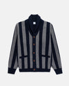 Navy & Grey Striped Varsity-Style Cotton Cardigan - Trim Fit
