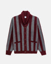 Burgundy & Grey Striped Varsity-Style Cotton Cardigan - Trim Fit