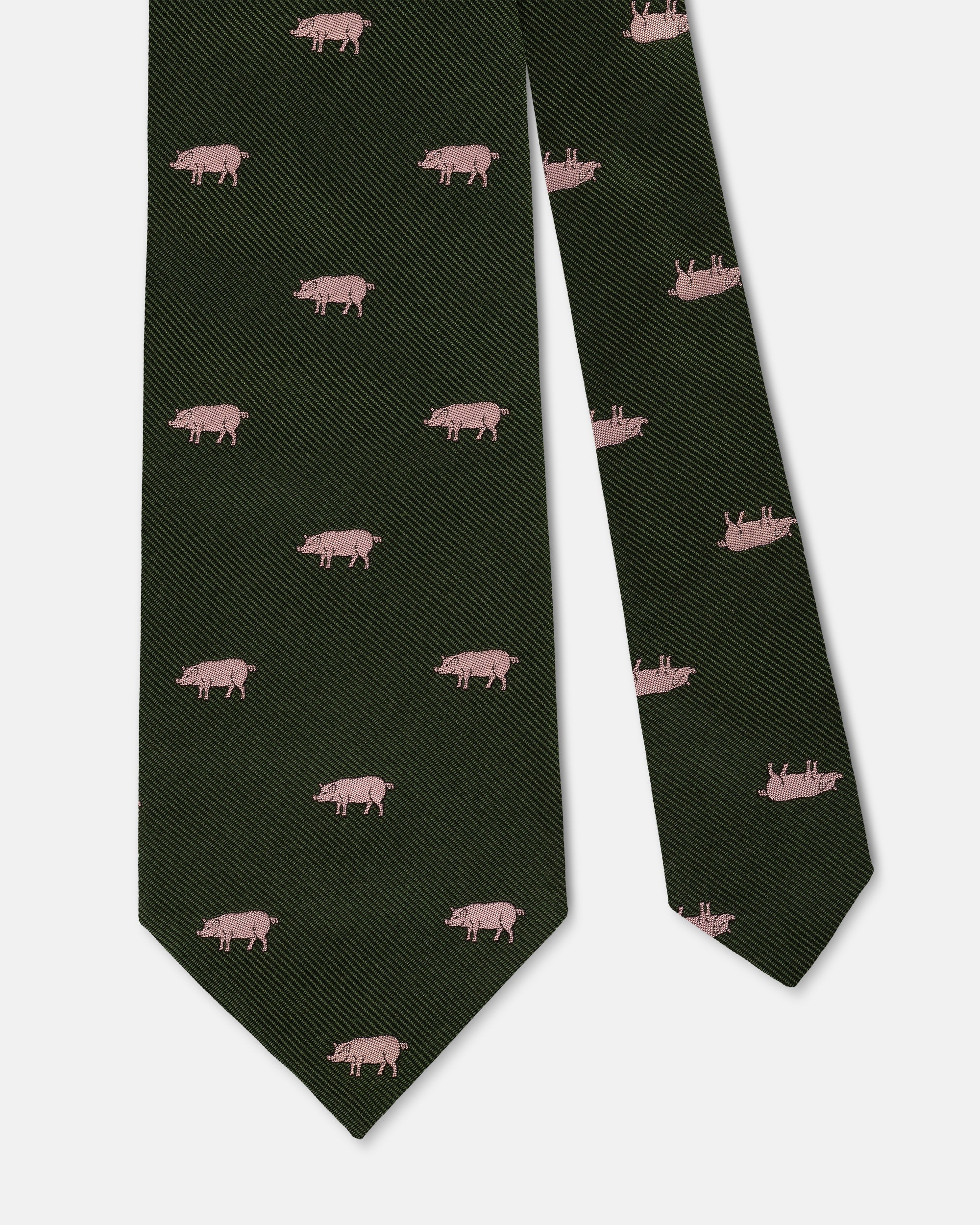 Made-in-England Green with Pink Pigs Club Tie