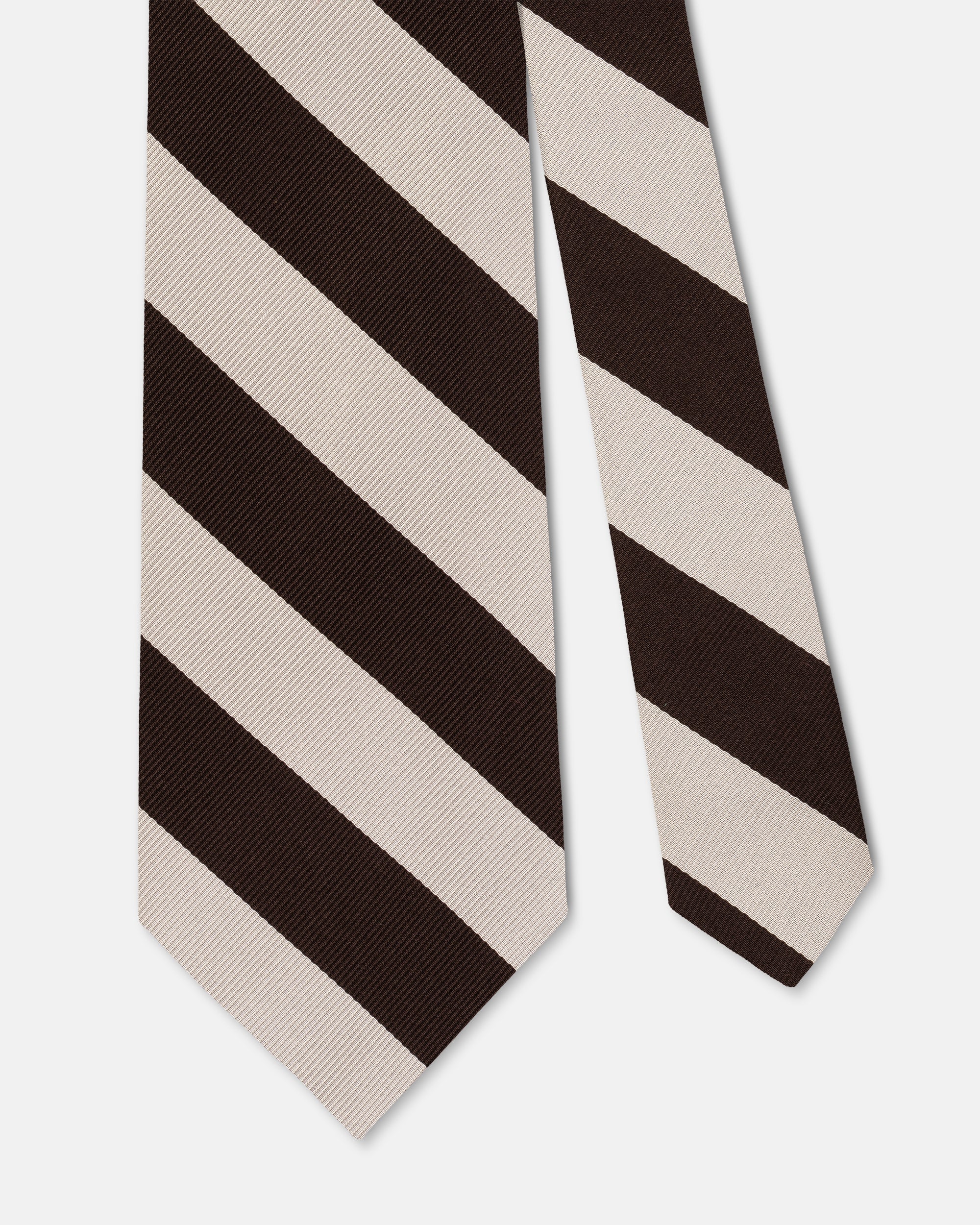 Made-in-USA Brown & Silver Guard Stripe Silk Repp Tie