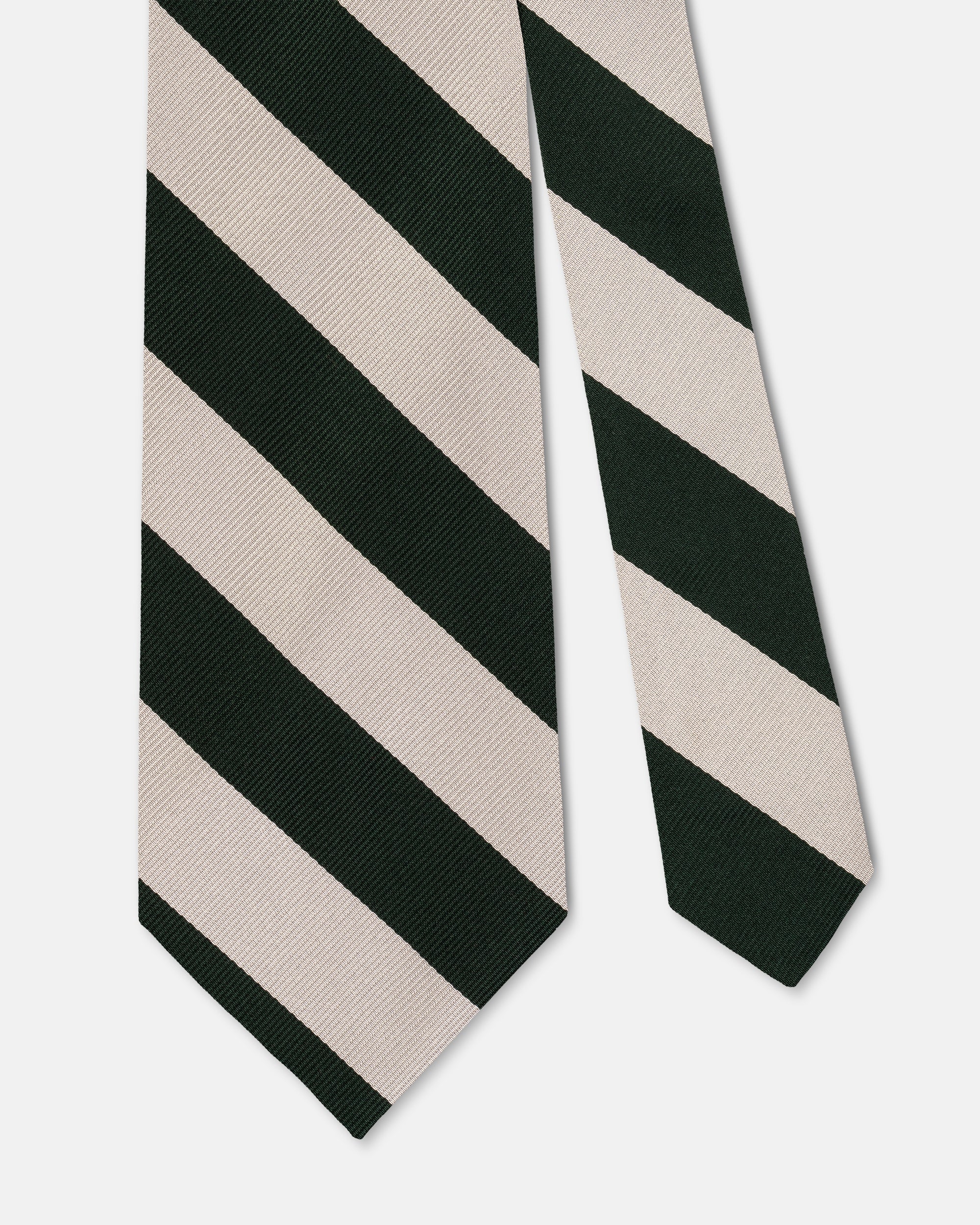 Made-in-USA Dark Green & Silver Guard Stripe Silk Repp Tie