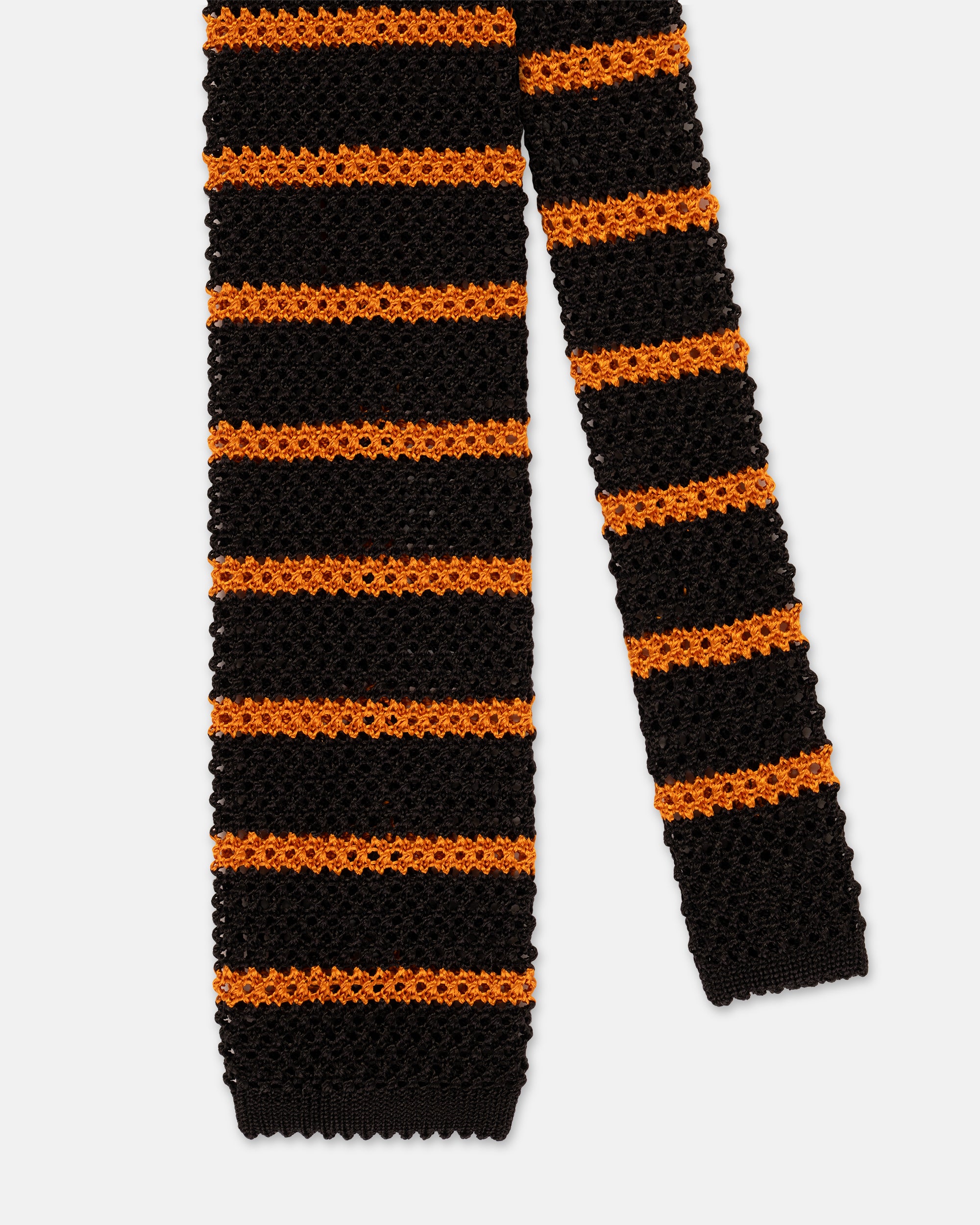 Made-in-Italy Black & Orange Bar Stripe Silk Knit Tie