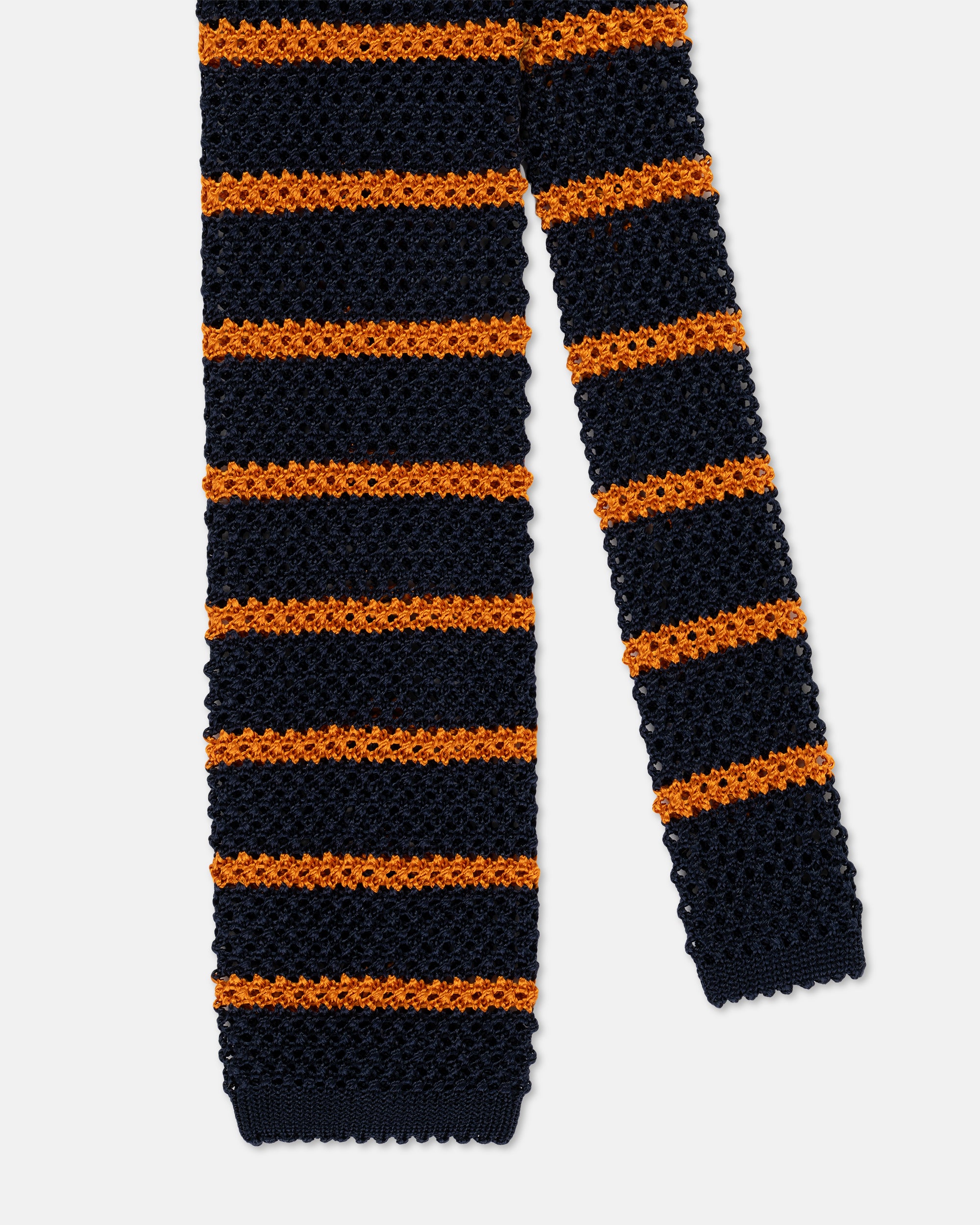 Made-in-Italy Navy & Orange Bar Stripe Silk Knit Tie