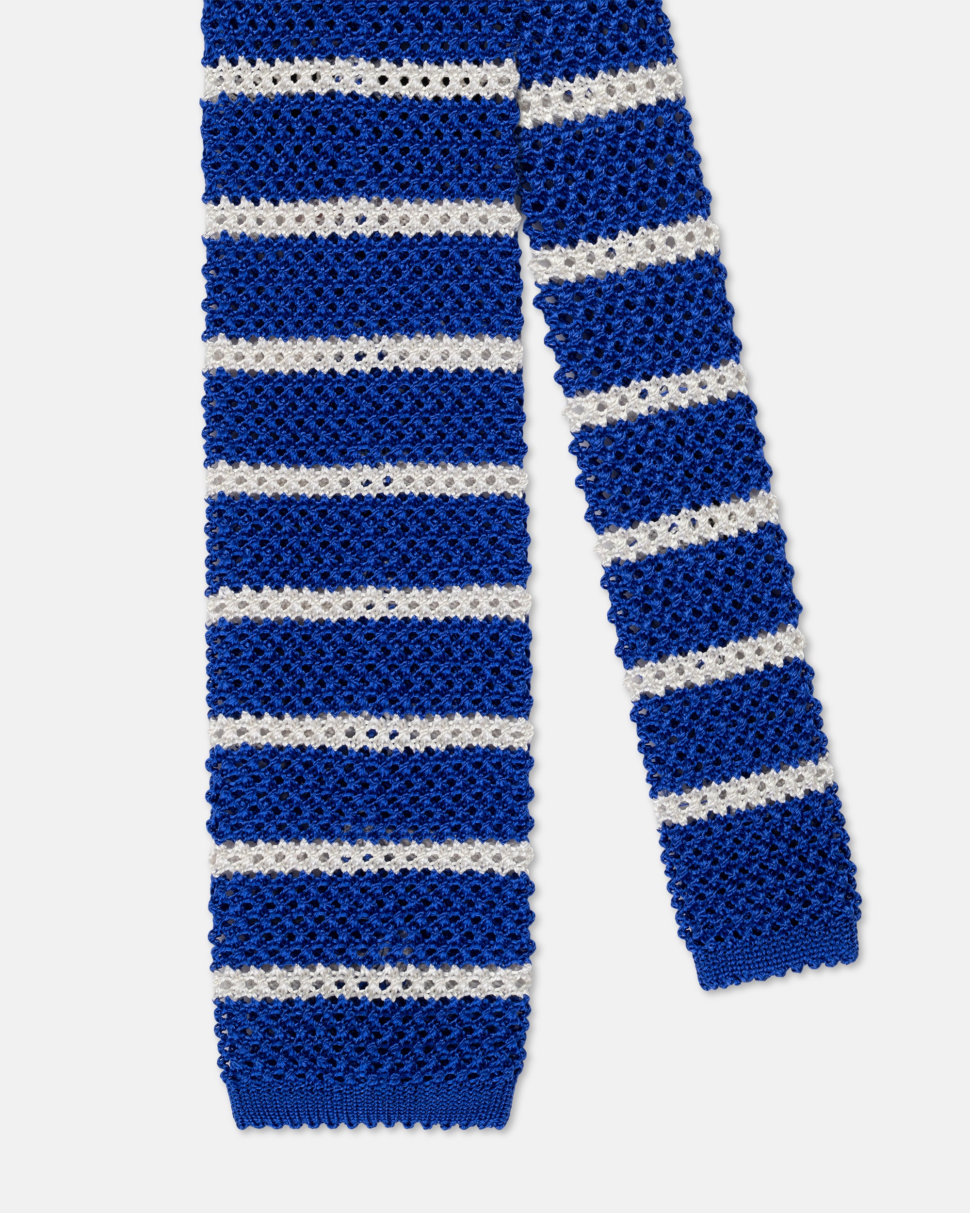 Made-in-Italy Royal Blue & White Bar Stripe Silk Knit Tie
