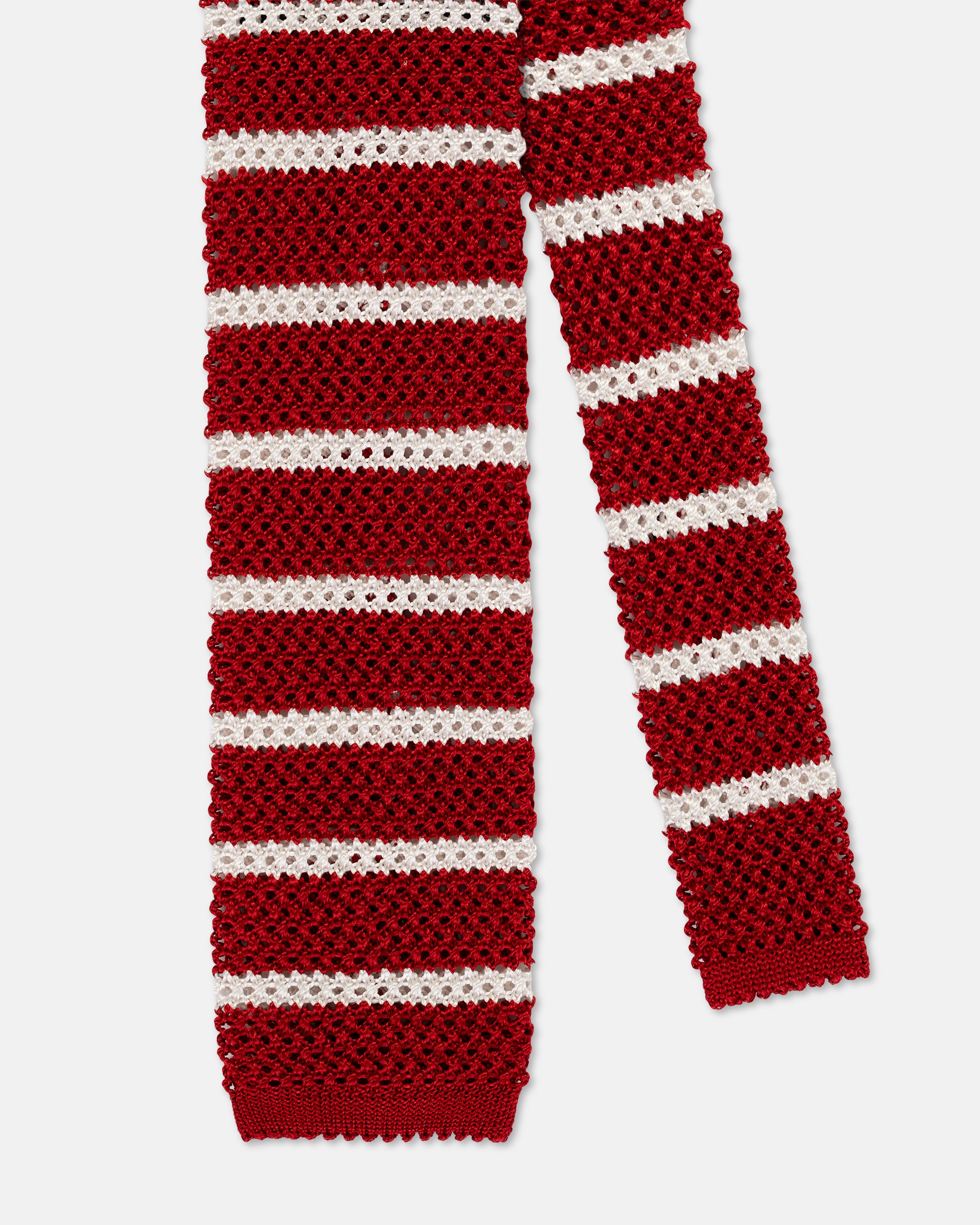 Made-in-Italy Red & White Bar Stripe Silk Knit Tie
