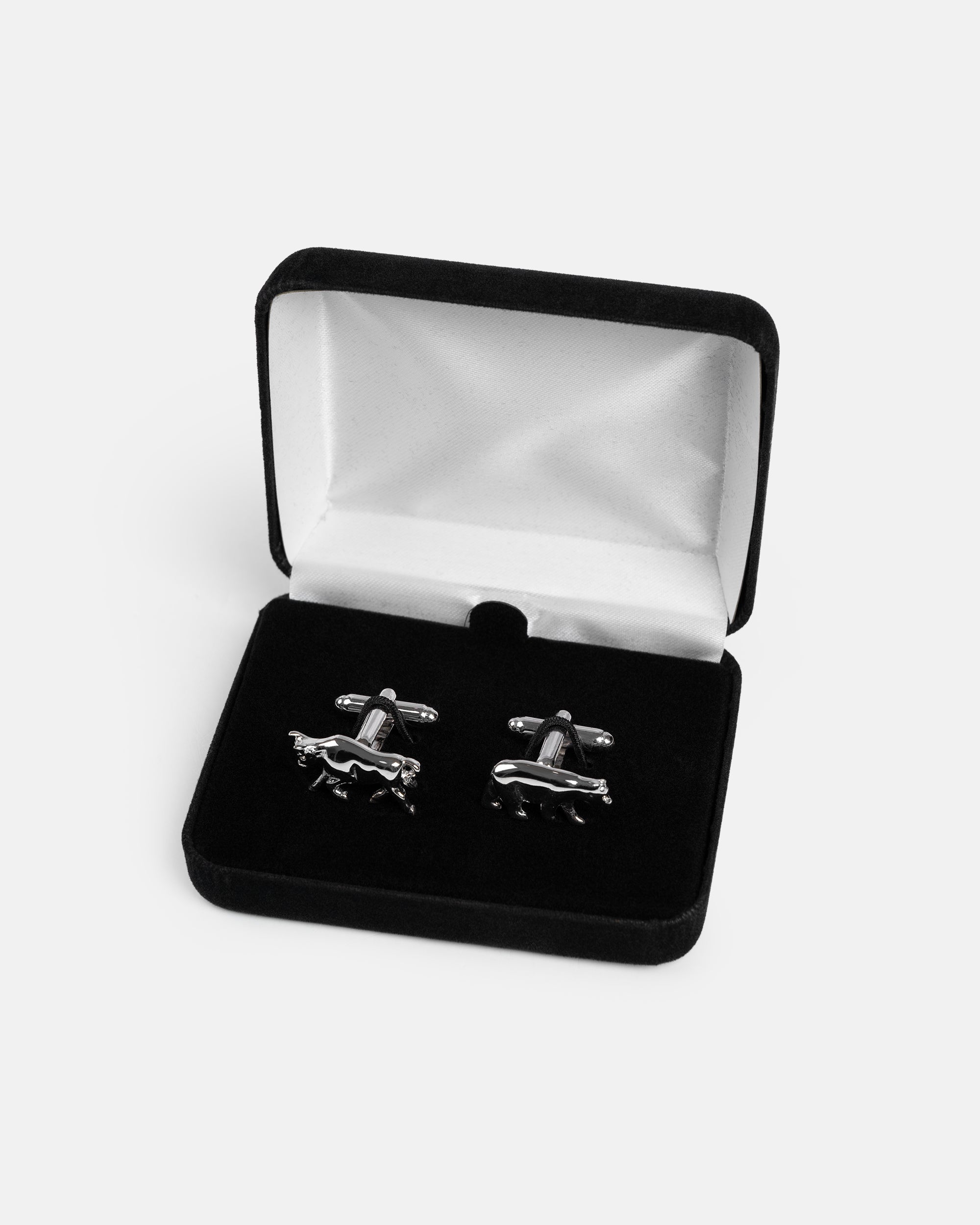 Made-in-USA Bull and Bear Silver Finish Cufflinks