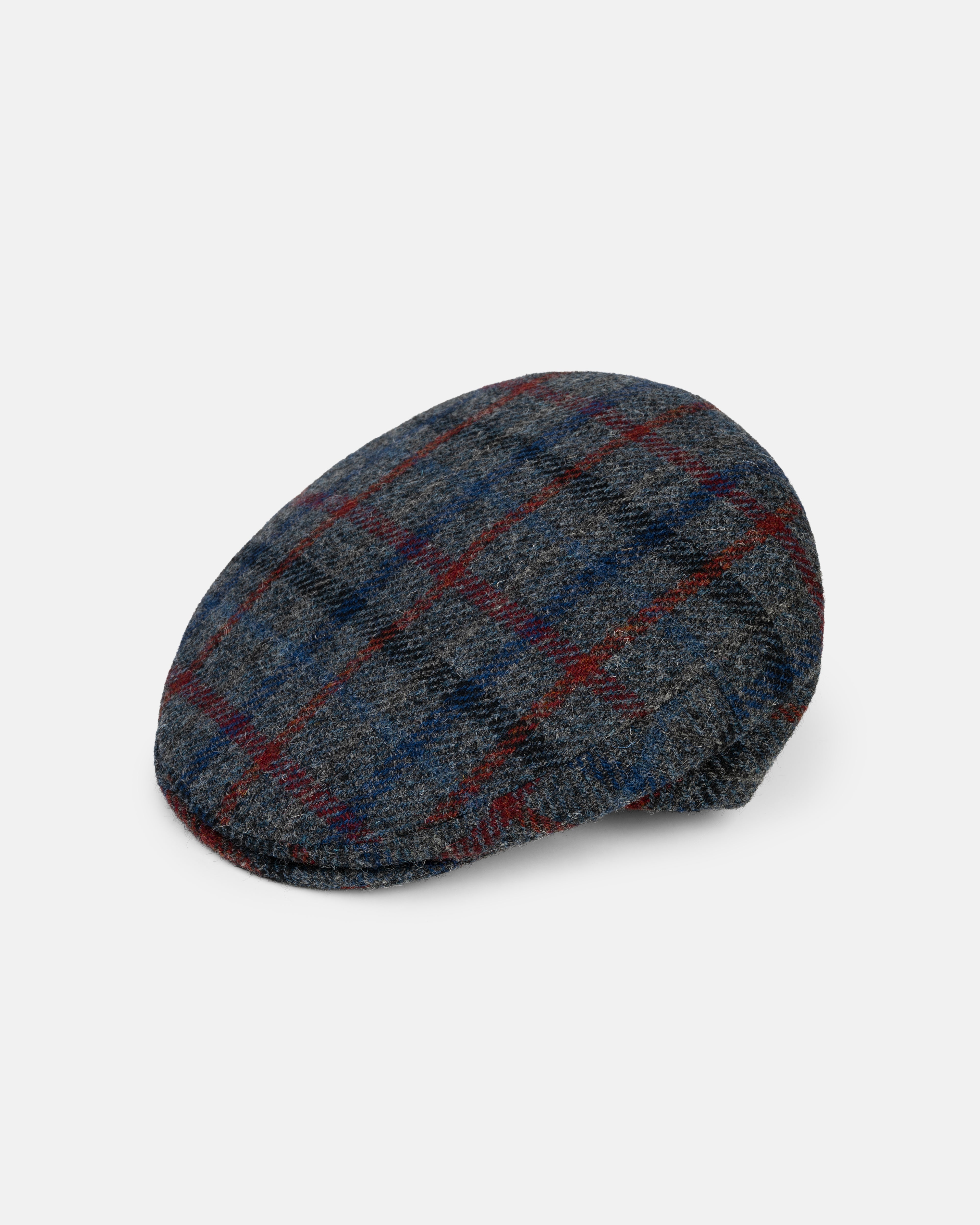 Made-in-Italy Grey Windowpane Harris Tweed Ivy Cap