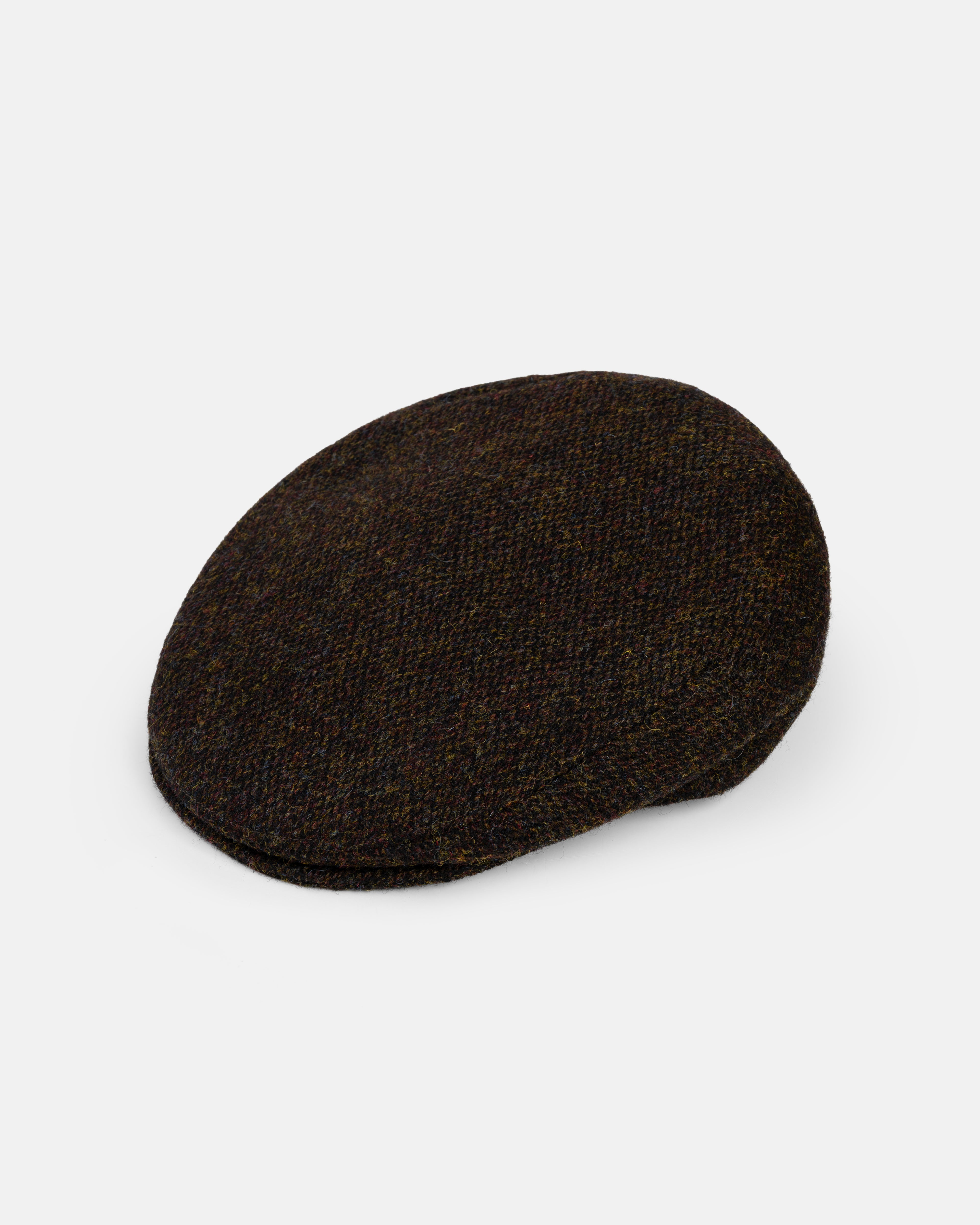 Made-in-Italy Brown & Olive Ticweave Harris Tweed Ivy Cap