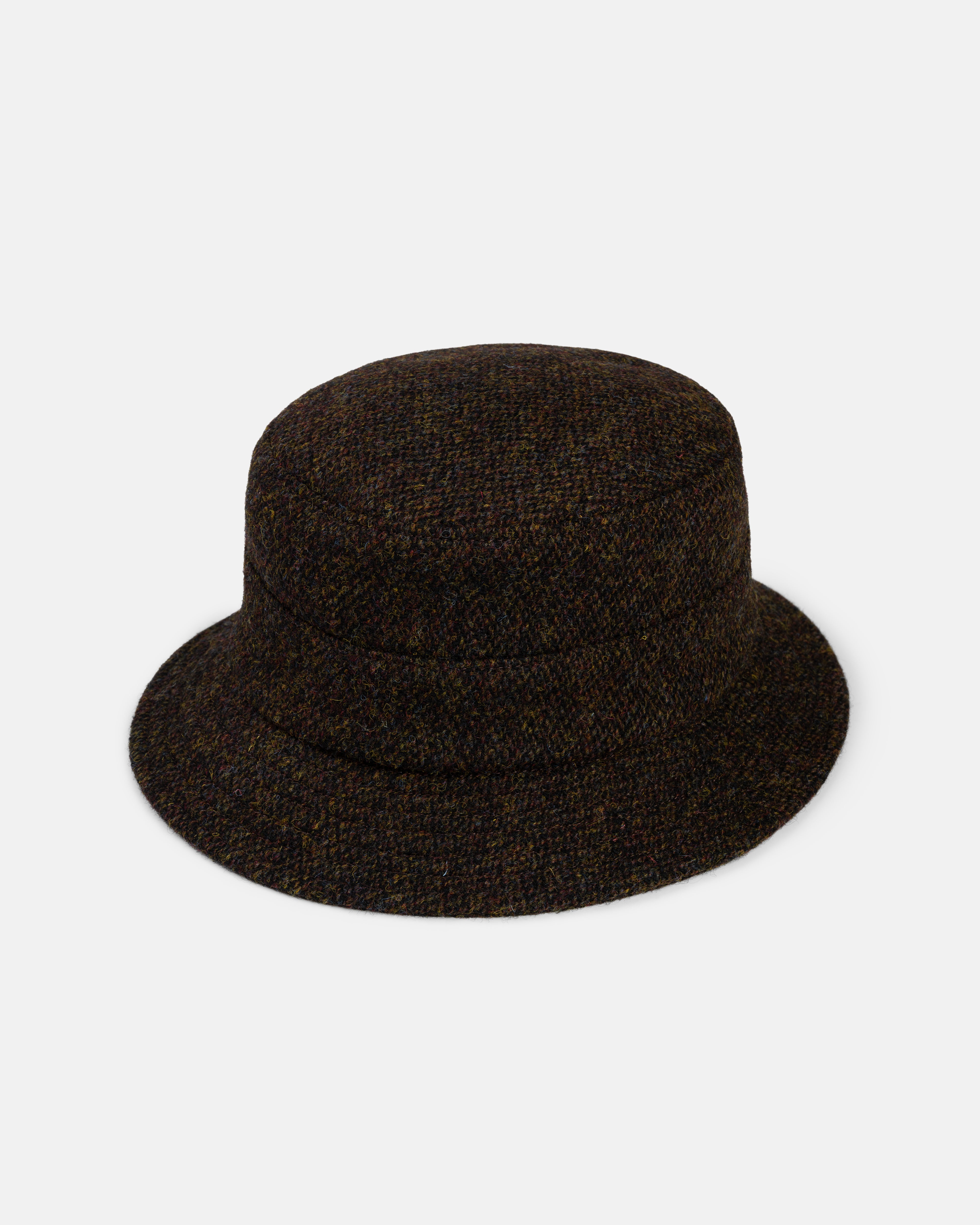 Made-in-Italy Brown & Olive Ticweave Harris Tweed Bucket Hat