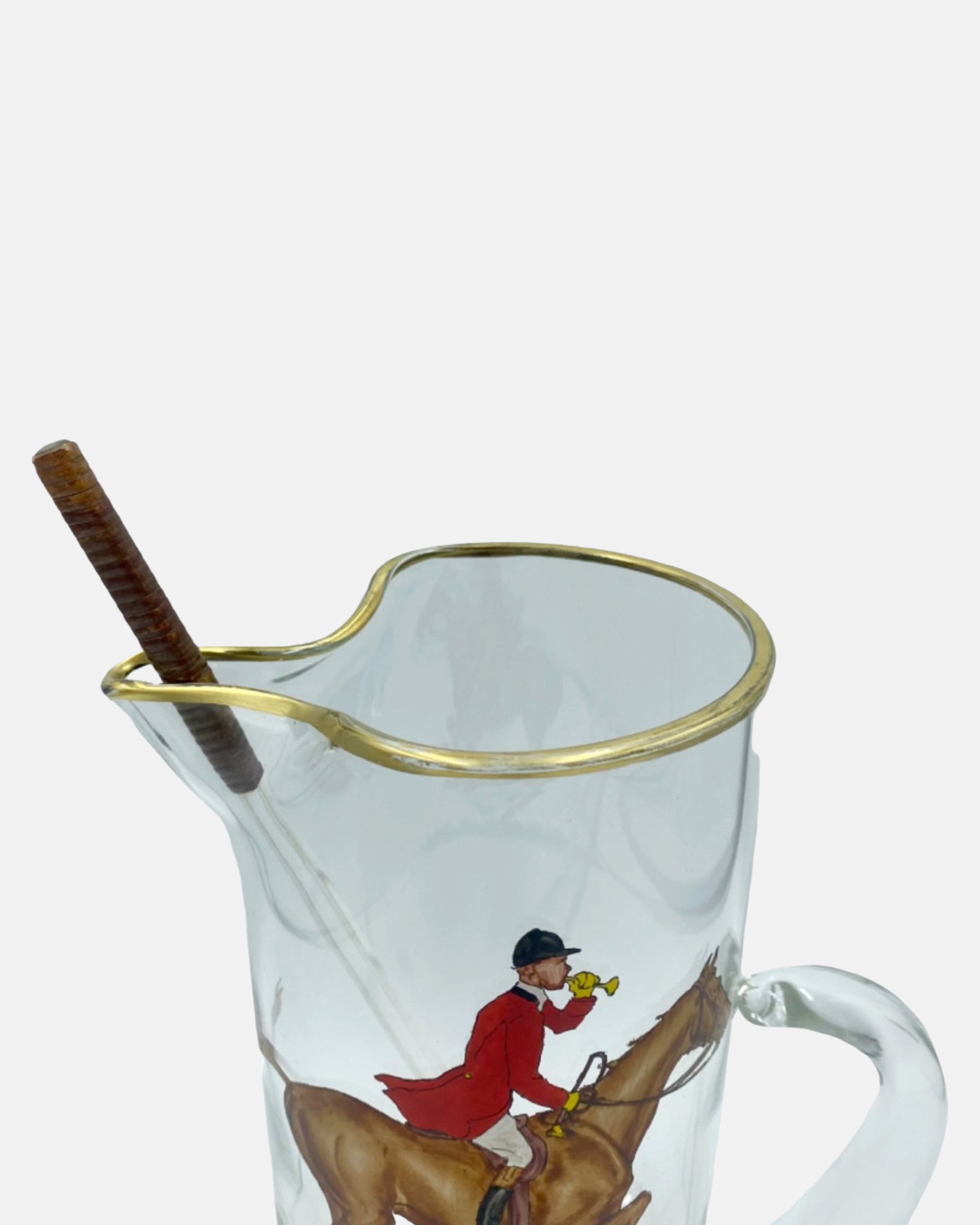 Vintage Frank Vosmansky Equestrian Glass Pitcher with Stirrer