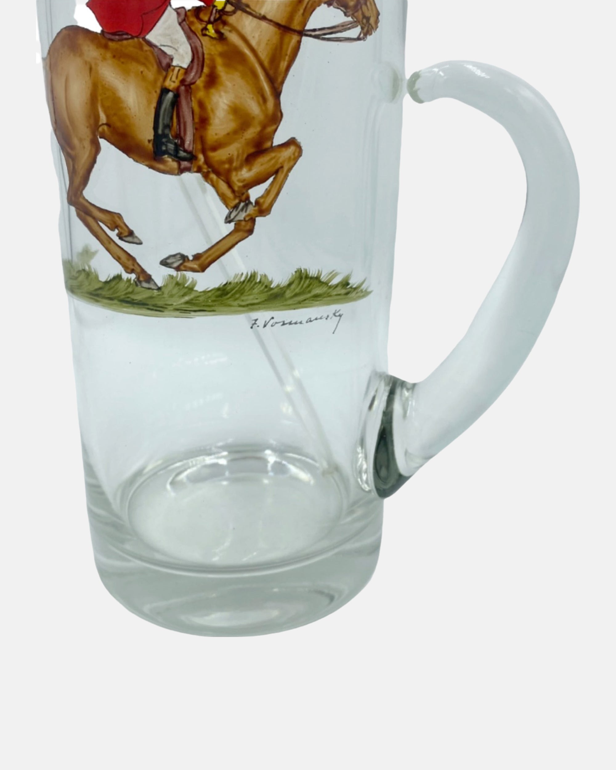 Vintage Frank Vosmansky Equestrian Glass Pitcher with Stirrer