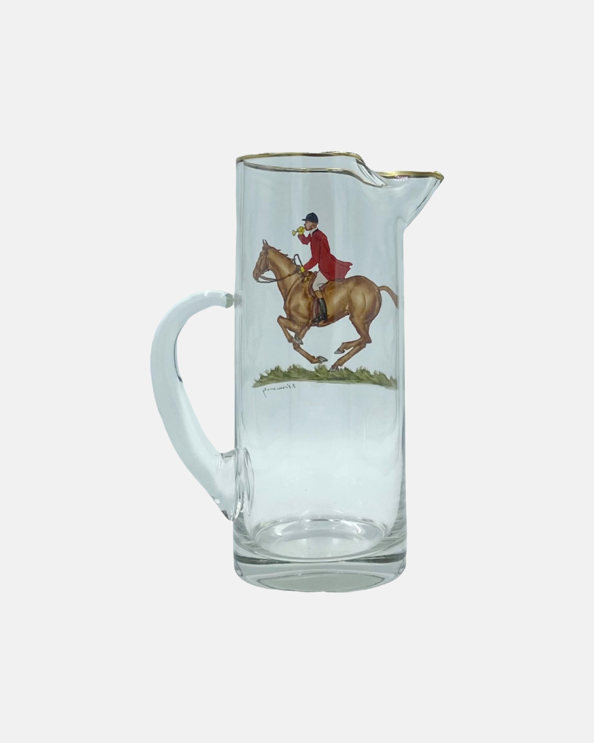 Vintage Frank Vosmansky Equestrian Glass Pitcher with Stirrer