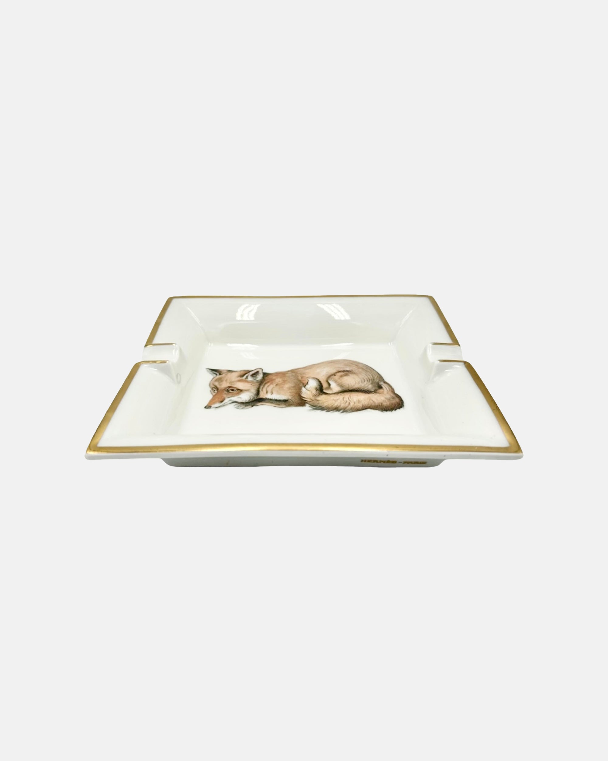 Vintage Hermes Paris Fox Porcelain Ashtray Catchall Dish