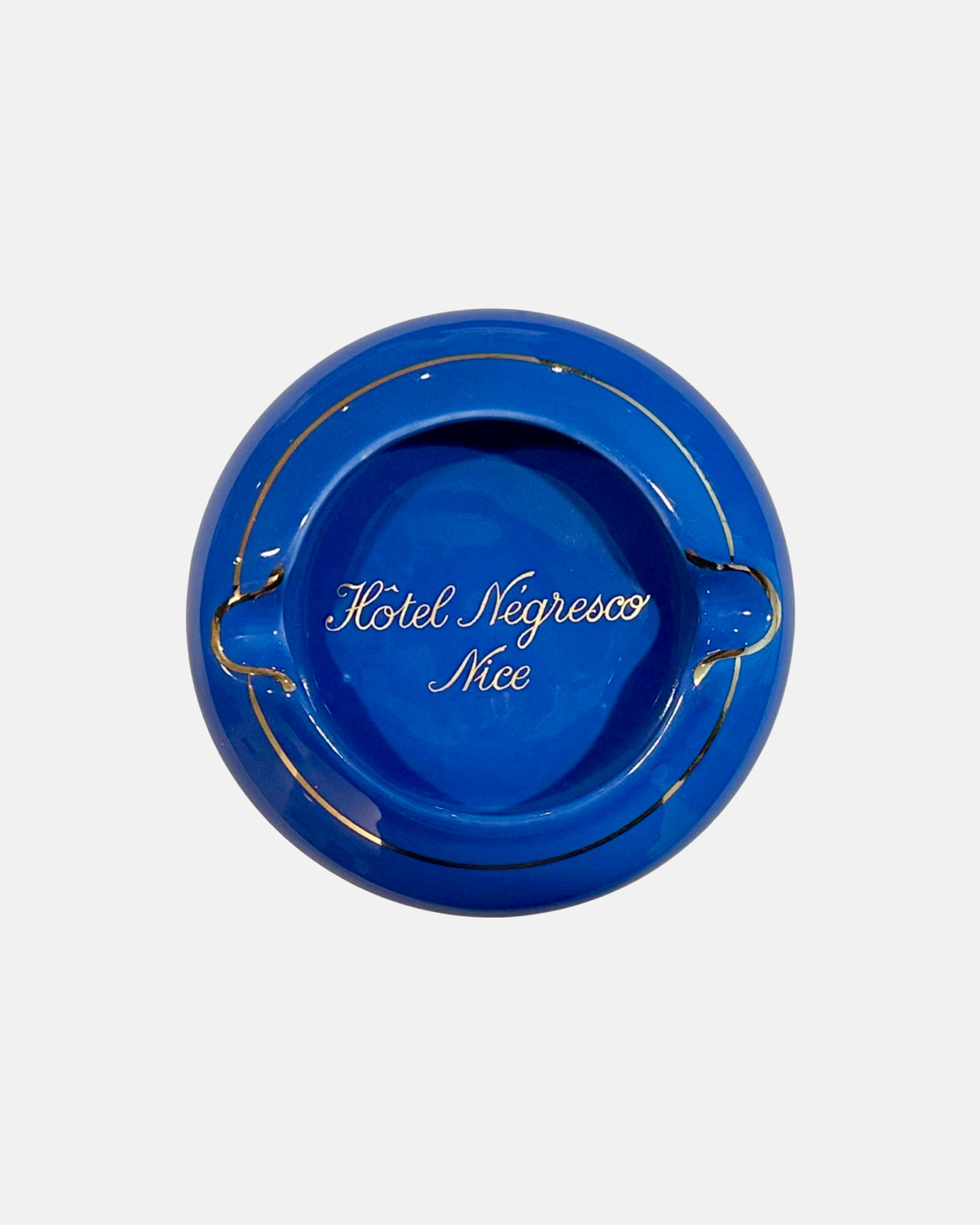 Vintage Hotel Negresco Nice France Blue Ceramic Ashtray
